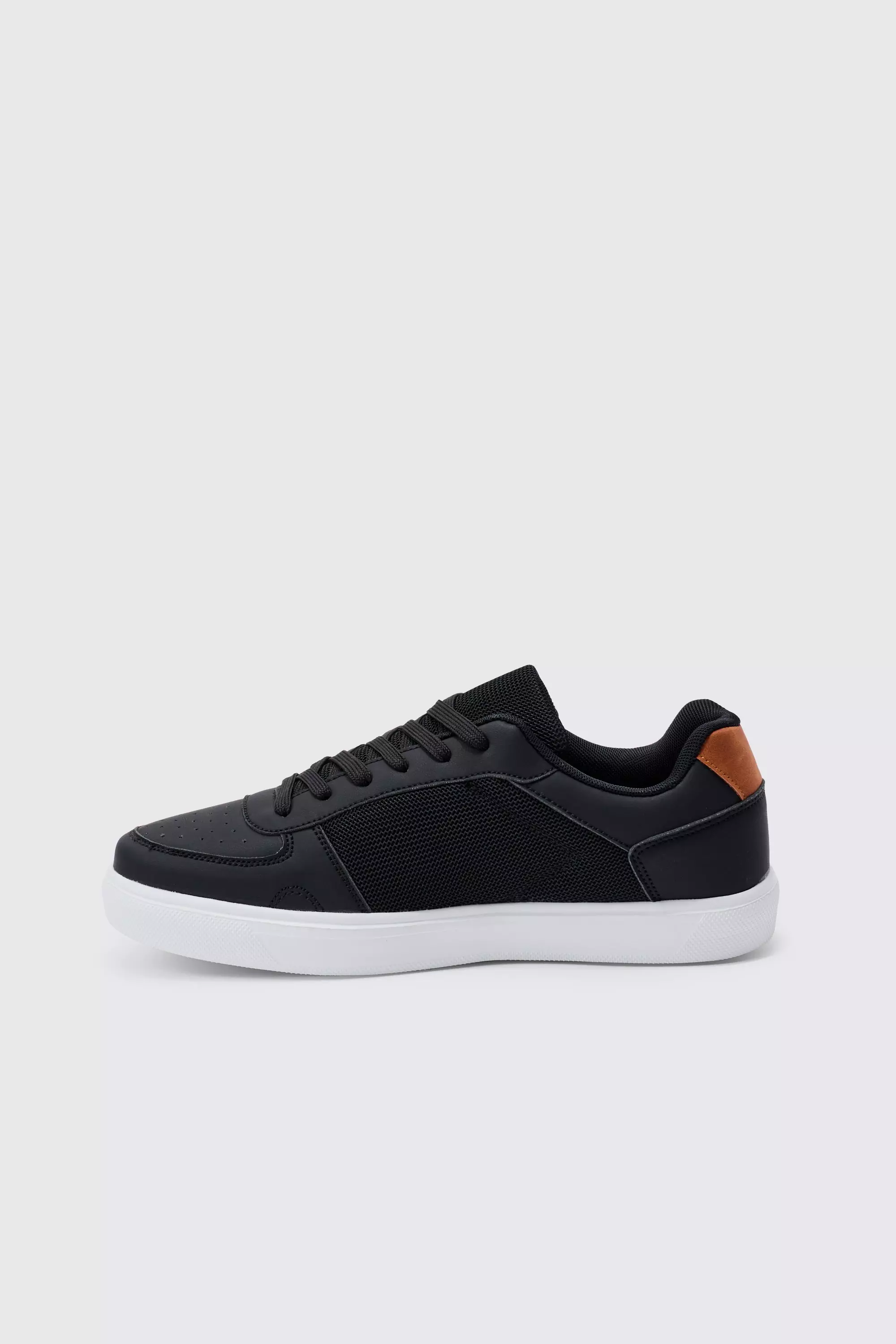 Black Faux Leather Panel Detail Trainer alternative image