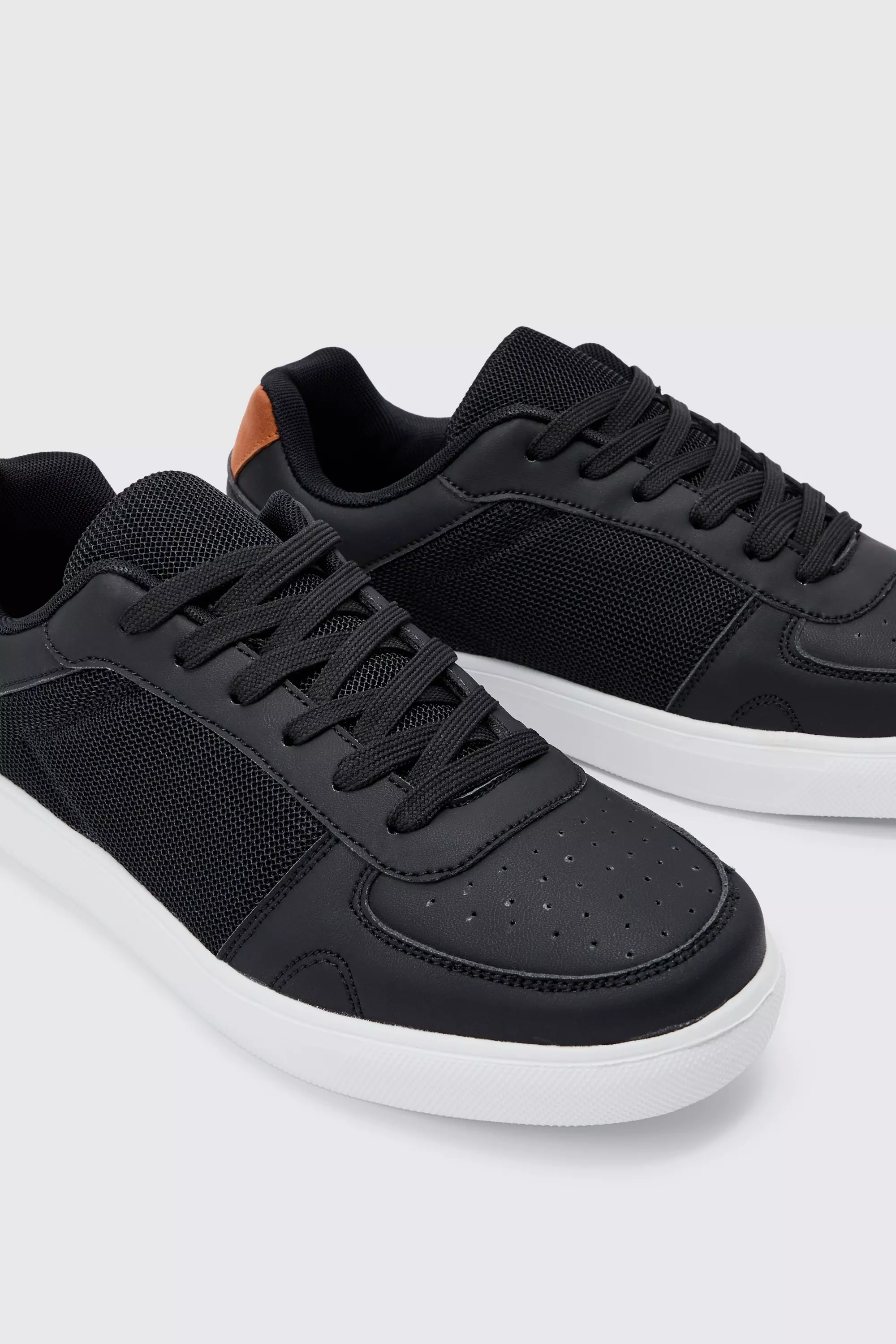 Black Faux Leather Panel Detail Trainer alternative image