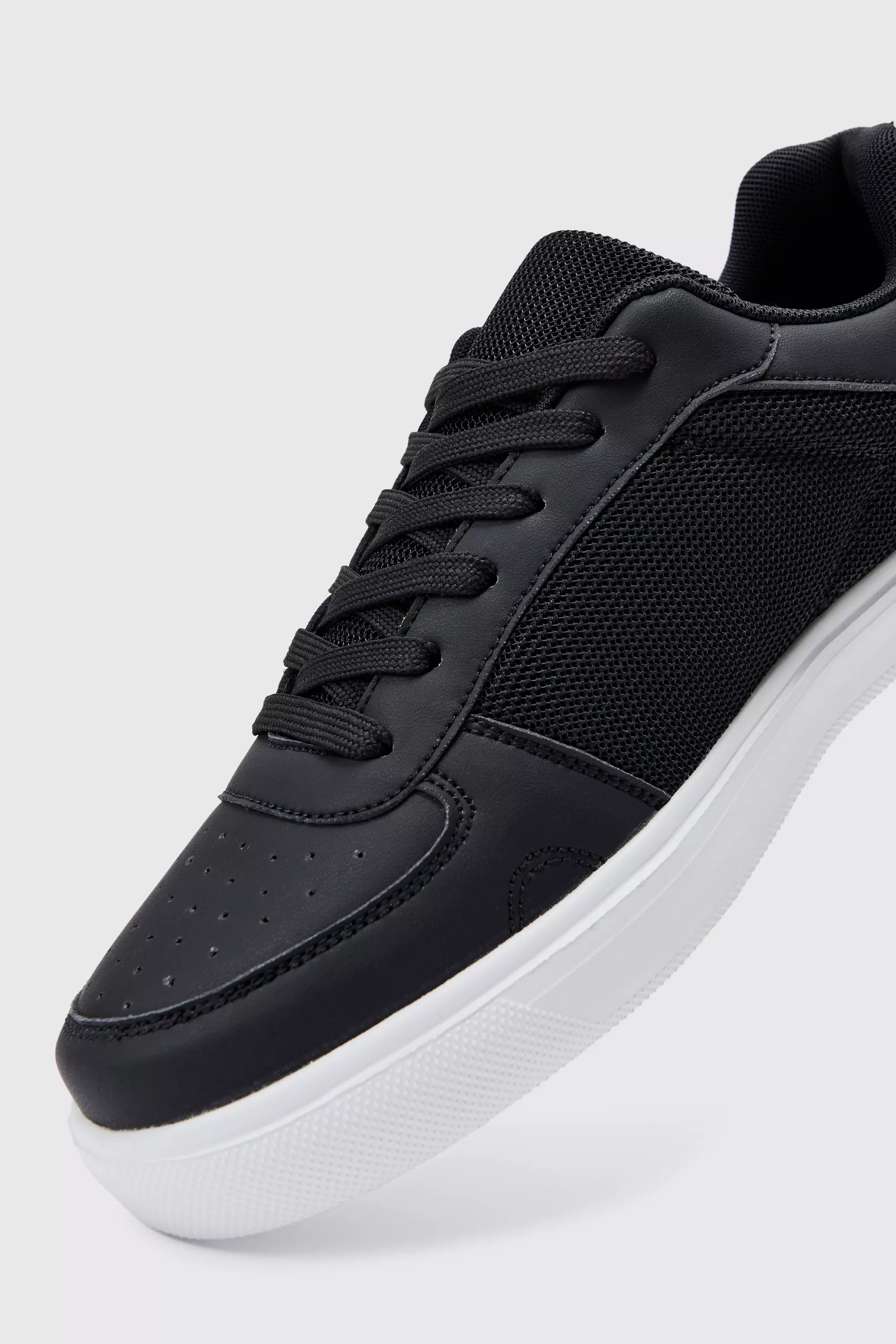 Black Faux Leather Panel Detail Trainer alternative image
