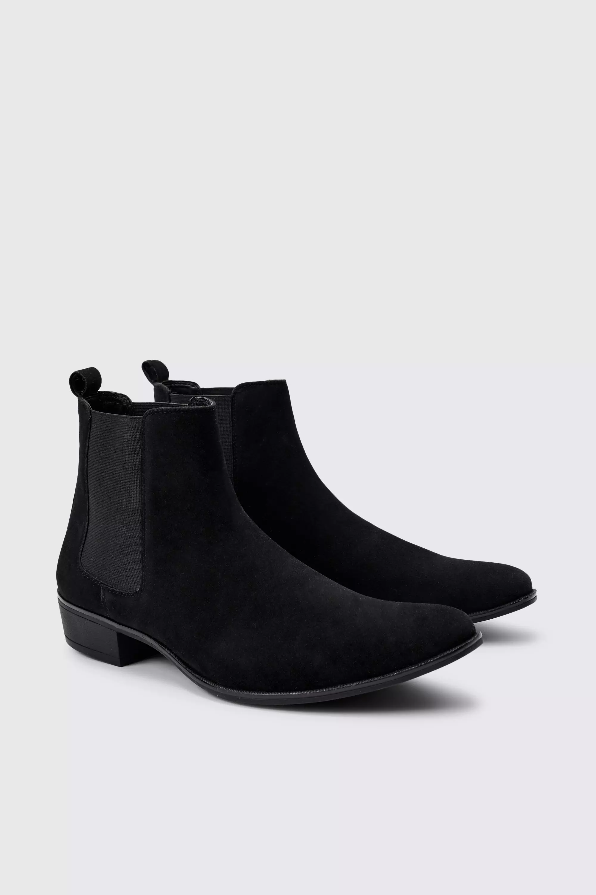 Faux Suede Cuban Boot Black