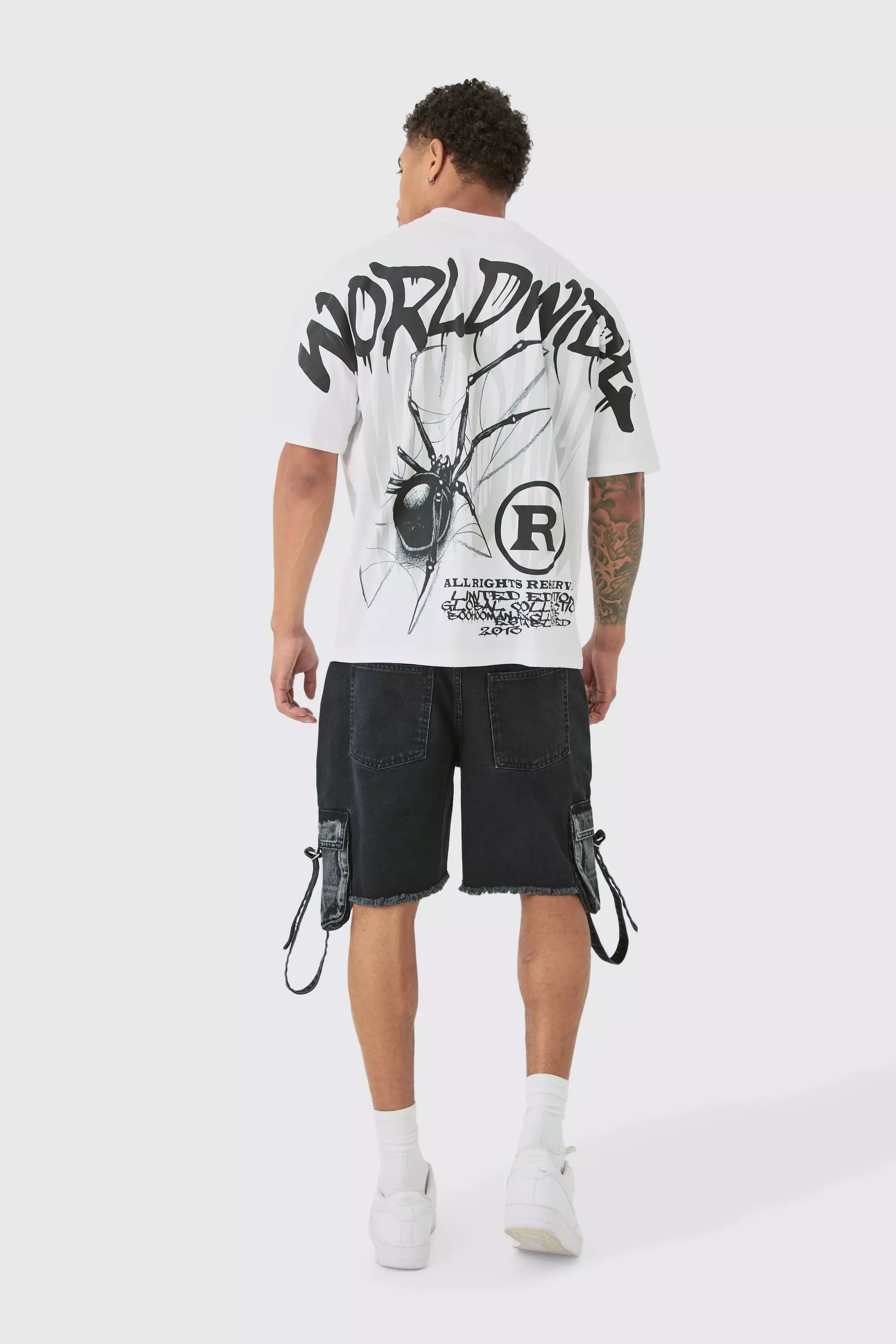 Oversized Over Seam Spider Back Print T-shirt | boohooMAN USA