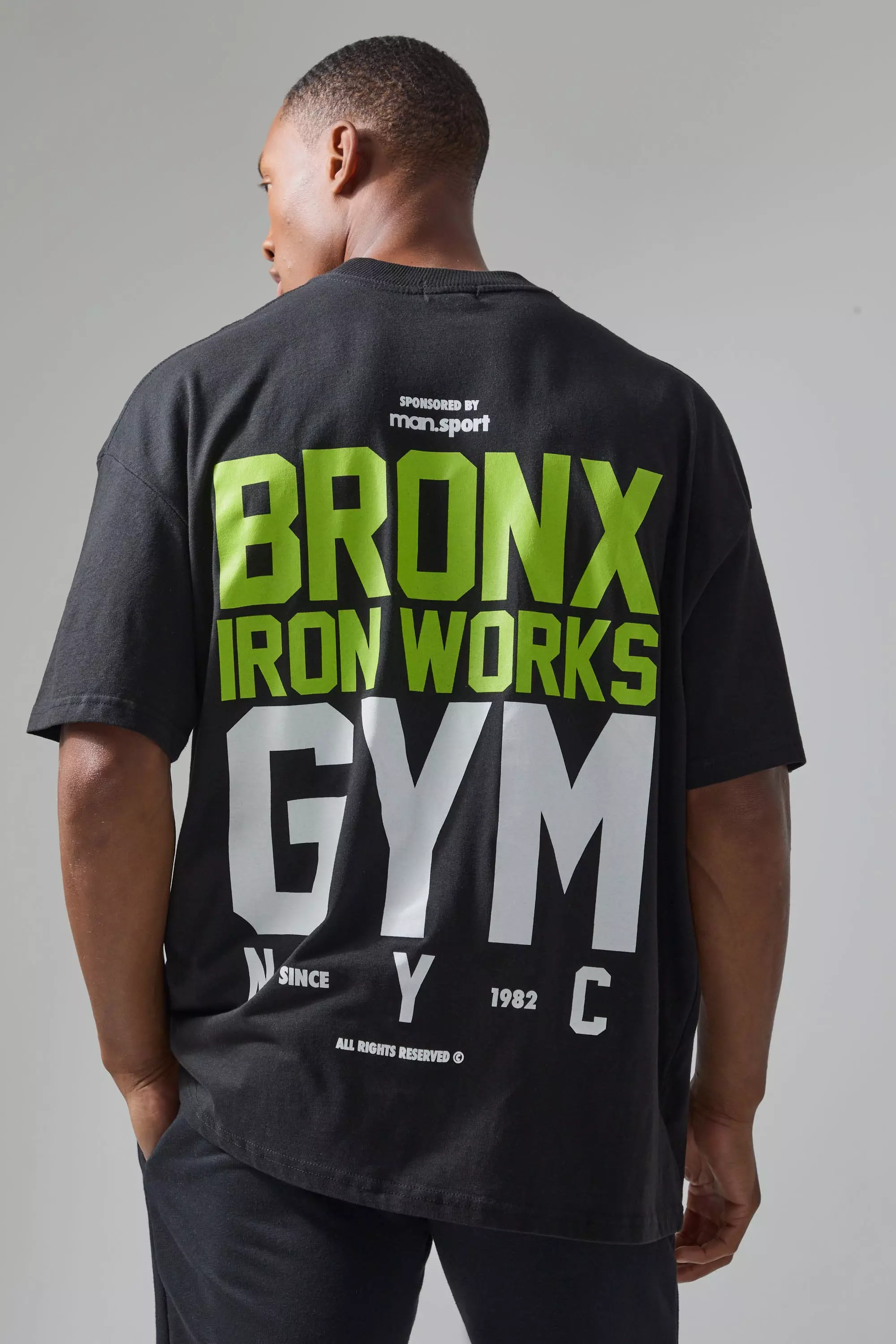 Black Active Oversized Extended Neck Bronx Gym Graphic T-shirt