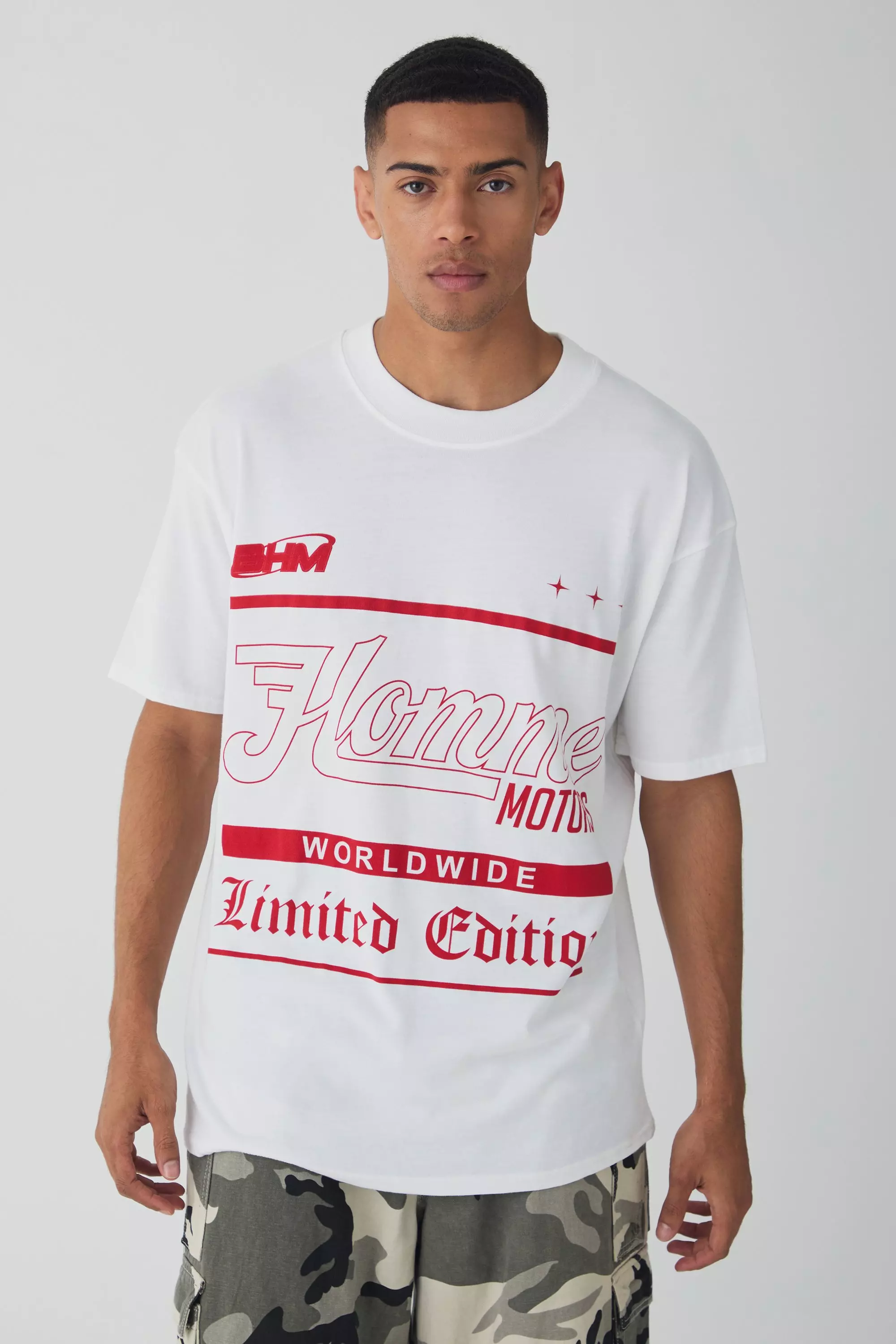 White Oversized Extended Homme Limited Text Graphic T-shirt