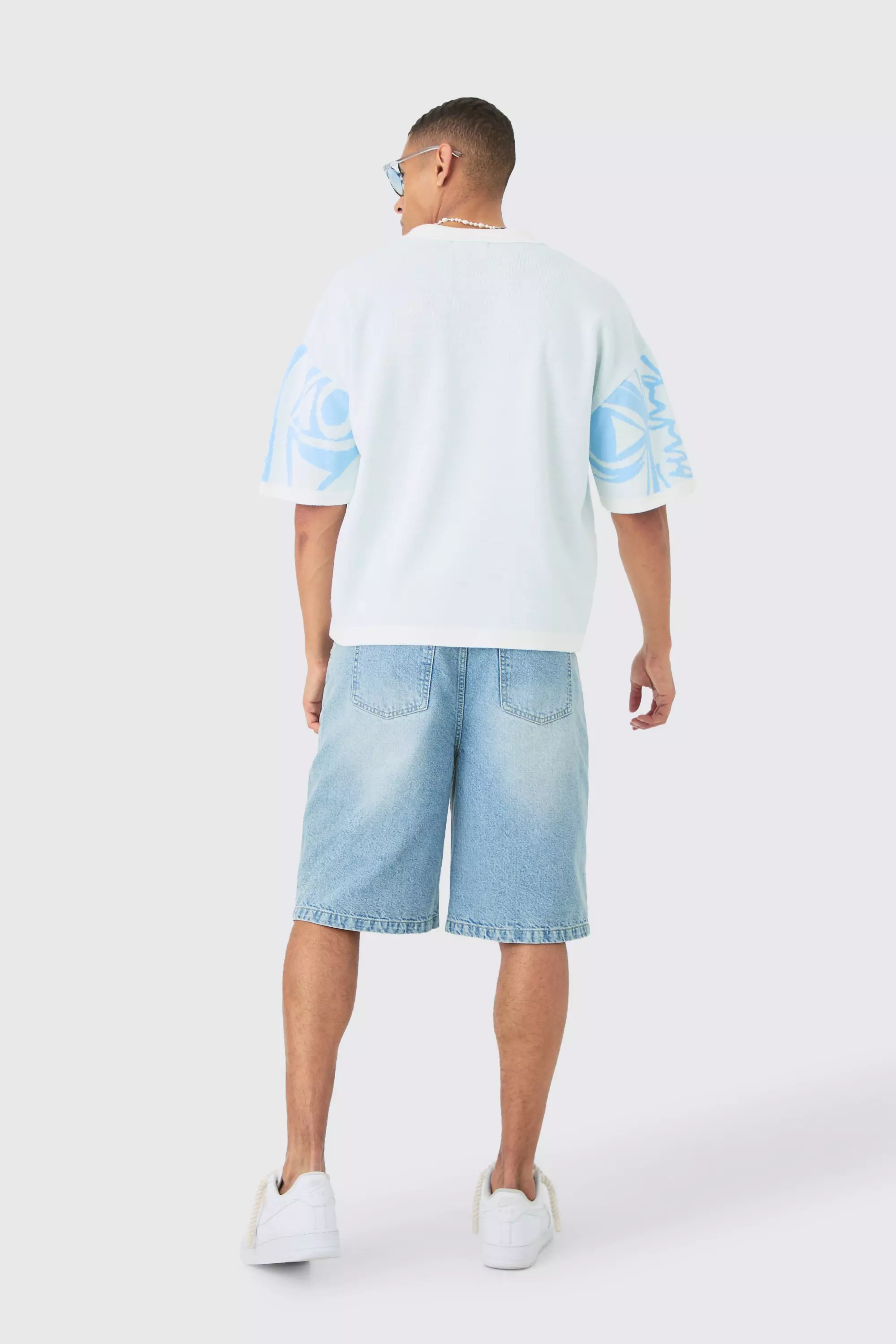 White Oversized Gebreide Boxy Smiley Lijntekening Polo alternatieve afbeelding
