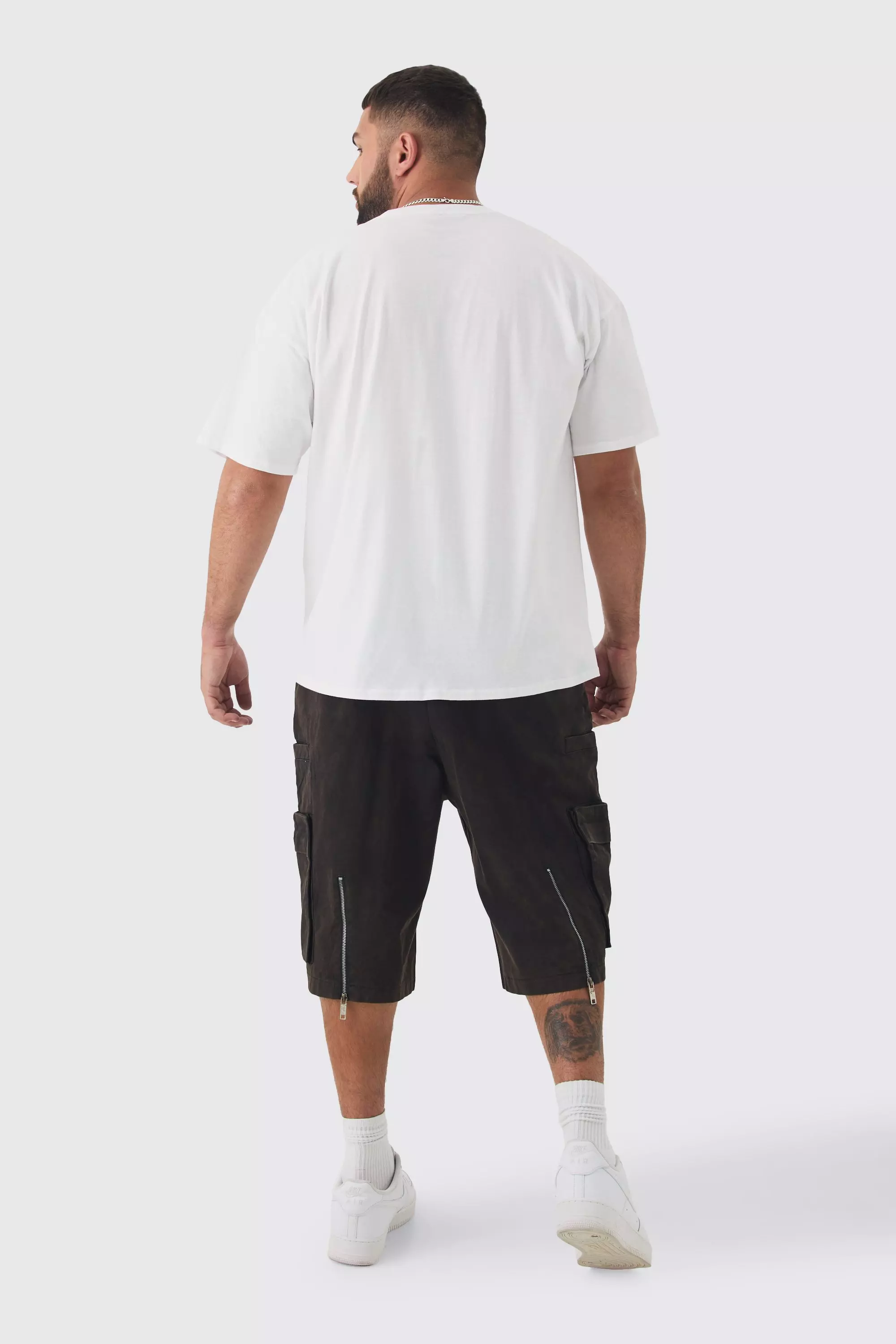 Black Plus Zip Detail Acid Wash Twill Jorts alternative image