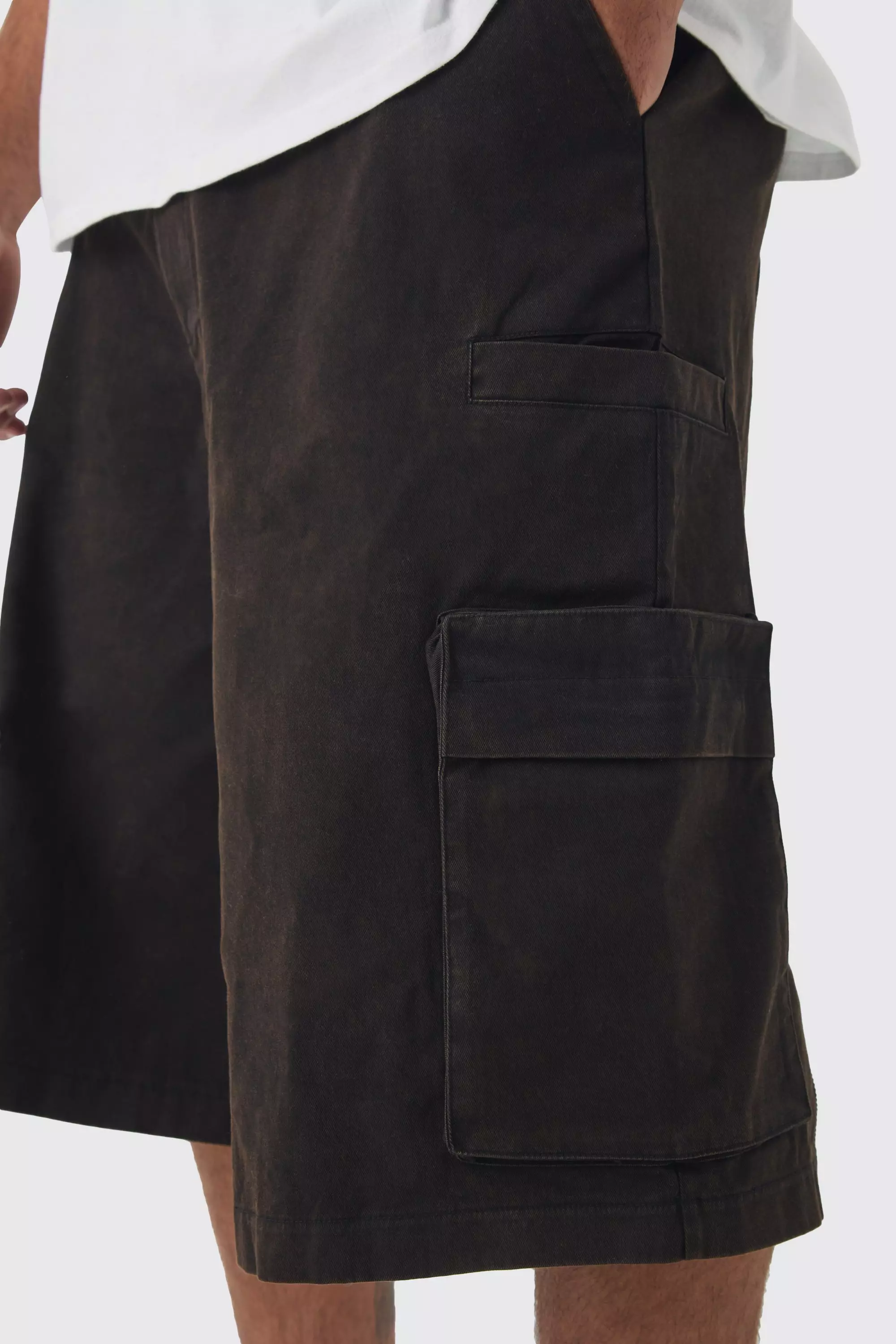 Black Plus Zip Detail Acid Wash Twill Jorts alternative image