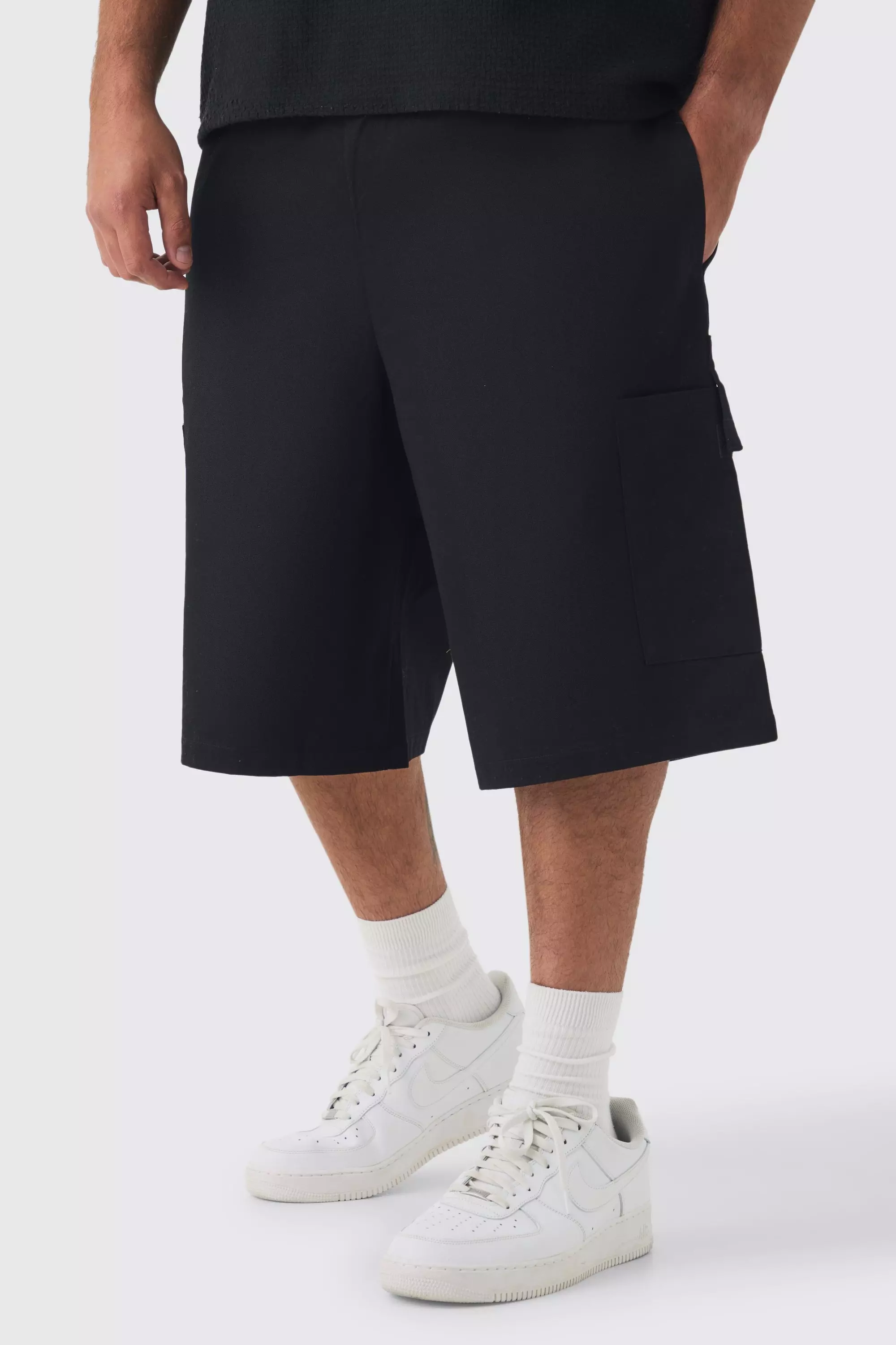 Black Plus Elasticated Waistband Patch Pocket Jorts