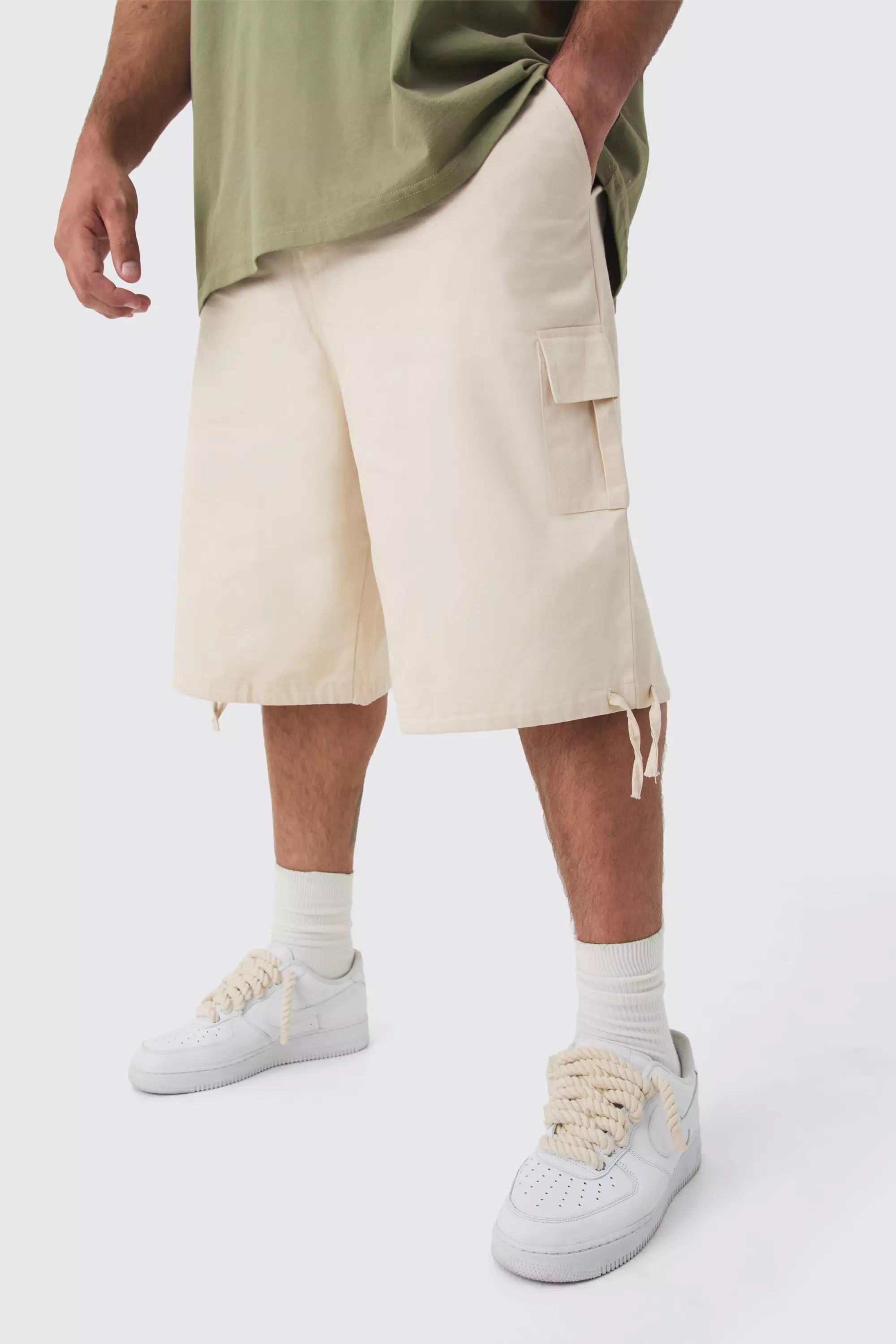 Plus Fixed Waistband Twill Cargo Jort Stone