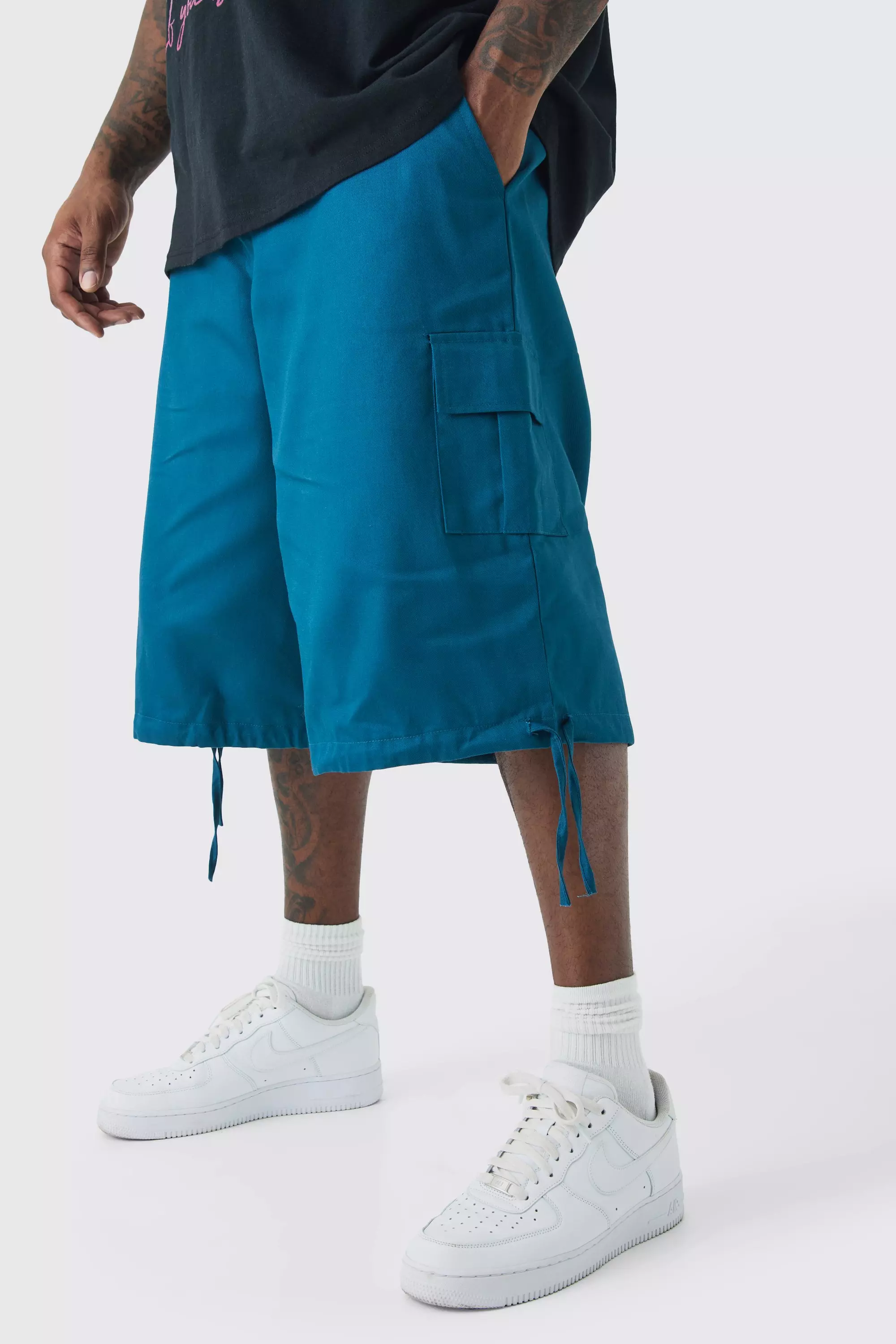 Plus Fixed Waistband Twill Cargo Jort Navy