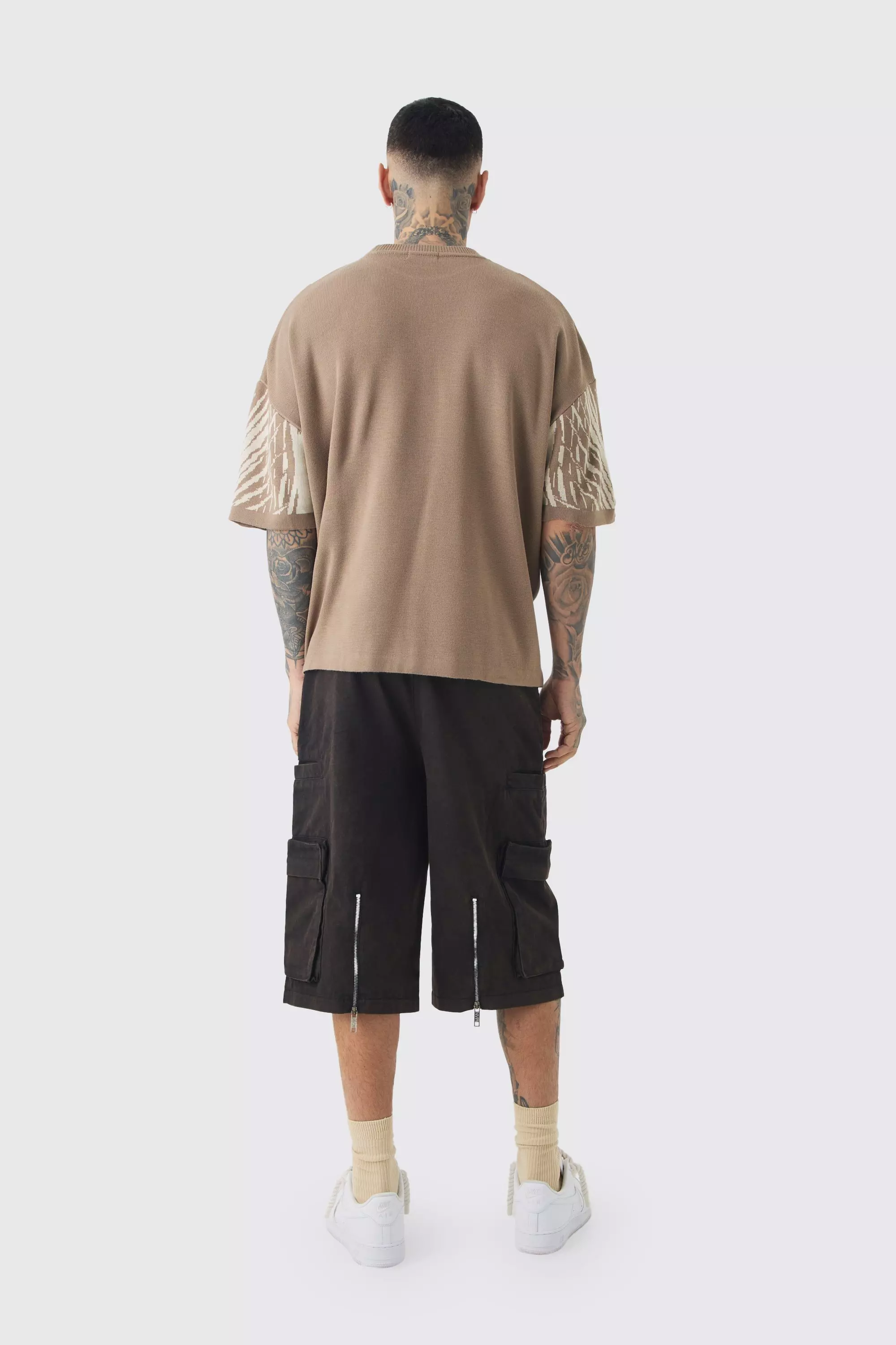 Black Tall Zip Detail Acid Wash Twill Longline Shorts alternative image