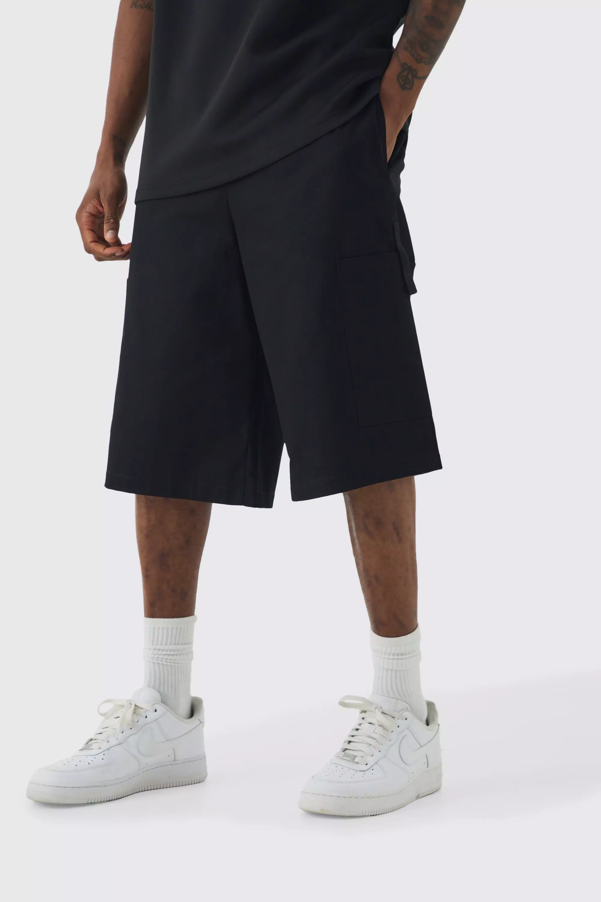 Black Tall Elasticated Waistband Smart Pocket Jort