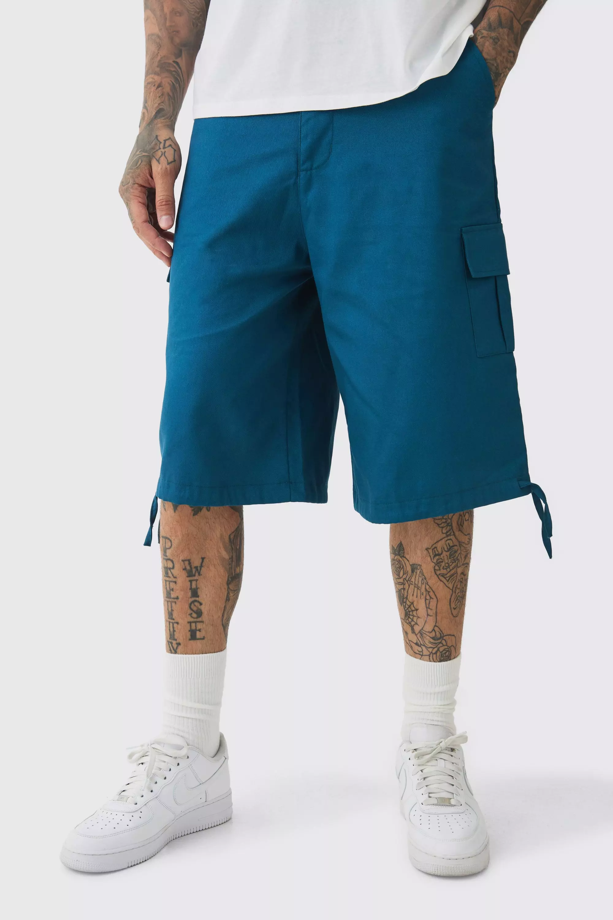 Navy Tall Fixed Waistband Twill Cargo Jort alternative image