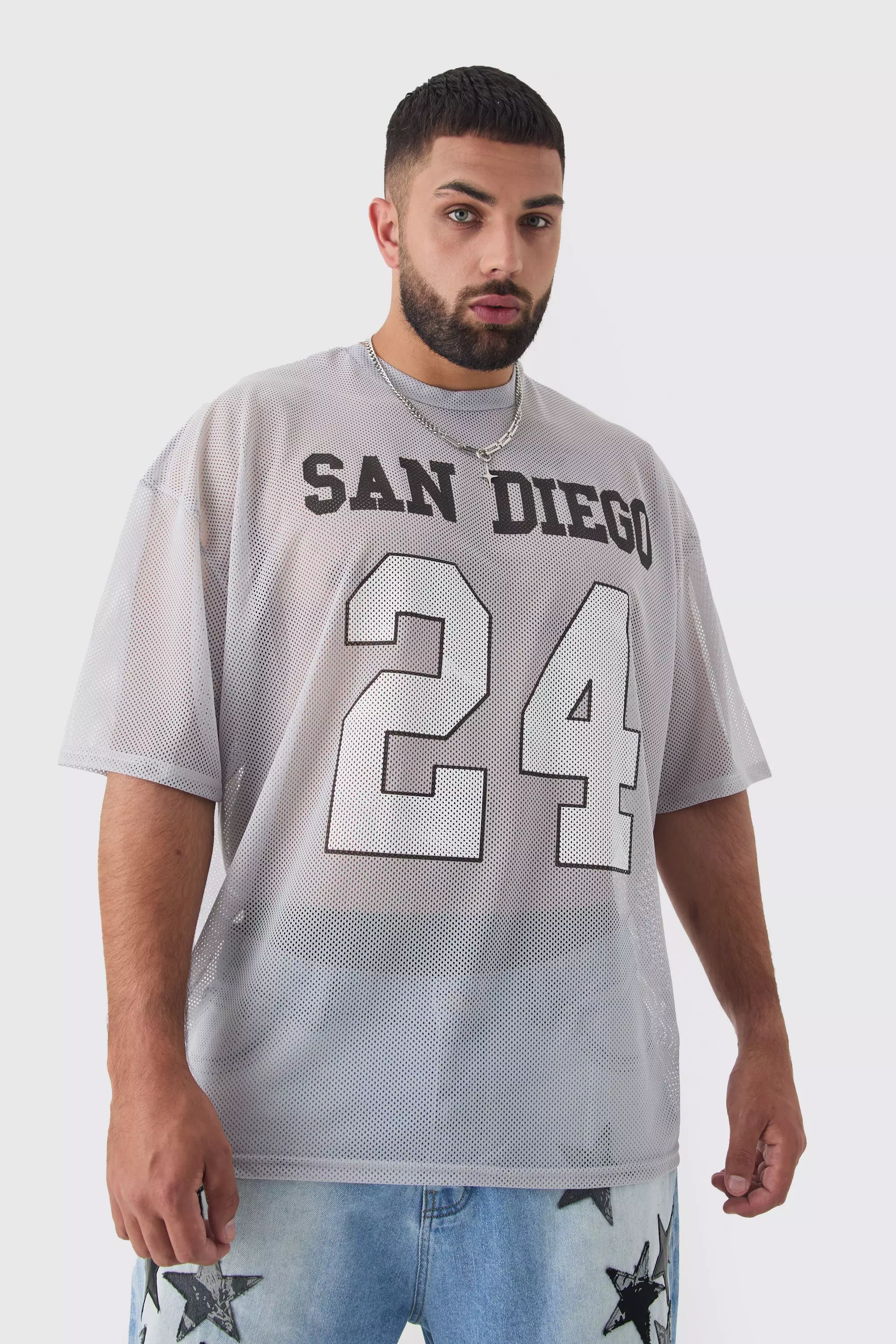 Plus San Diego Printed Mesh Basketball T-shirt In Blue Blue