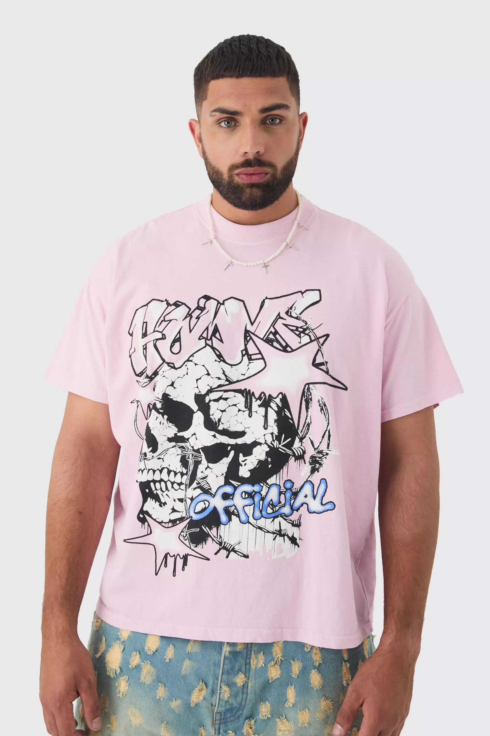 Pink Plus Skull Homme Printed T-shirt In Light Pink