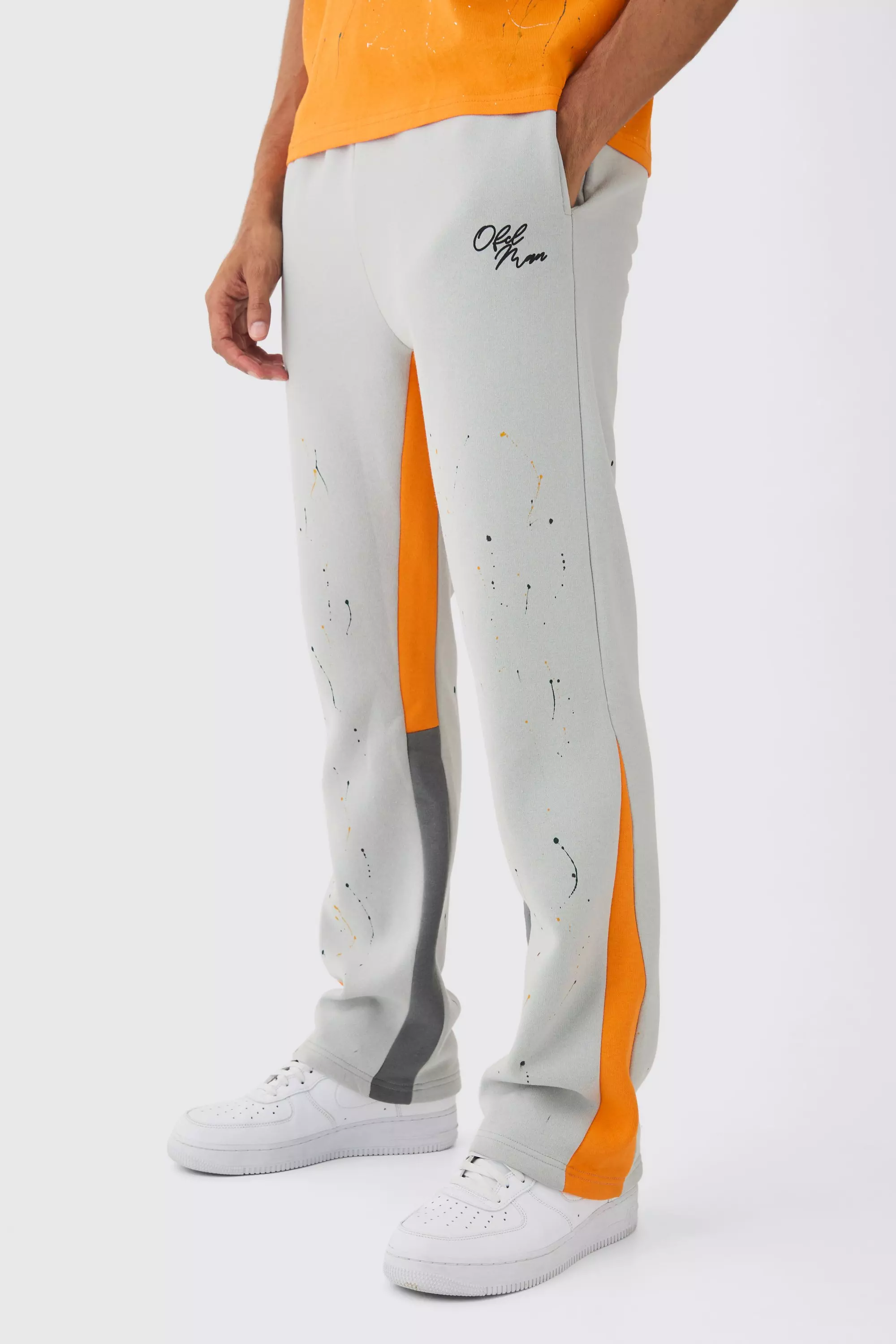 Regular Paint Splatter Printed Gusset Sweatpants Grey