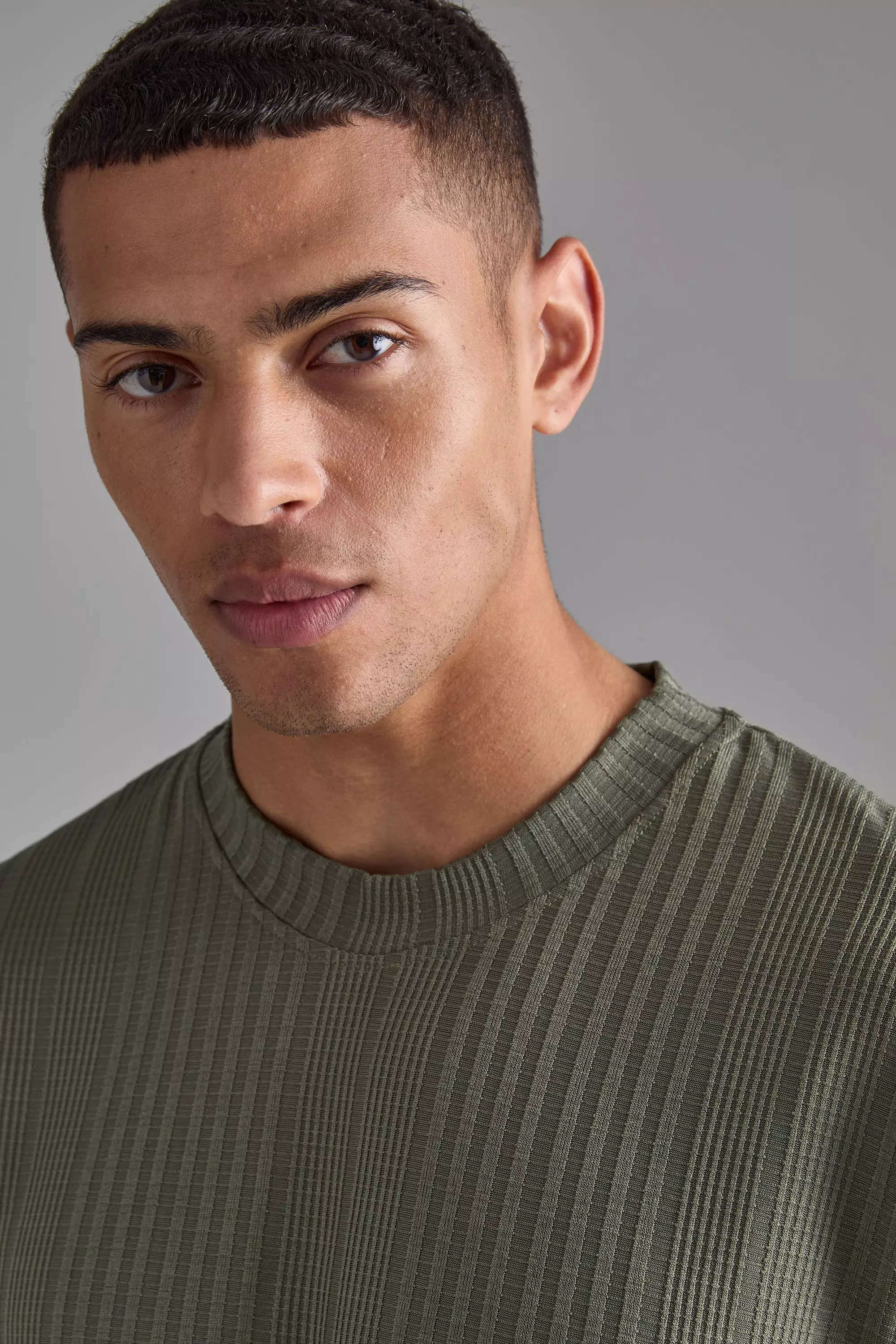 T-Shirt Oversize Con Trama In Rilievo, Khaki immagine alternativa