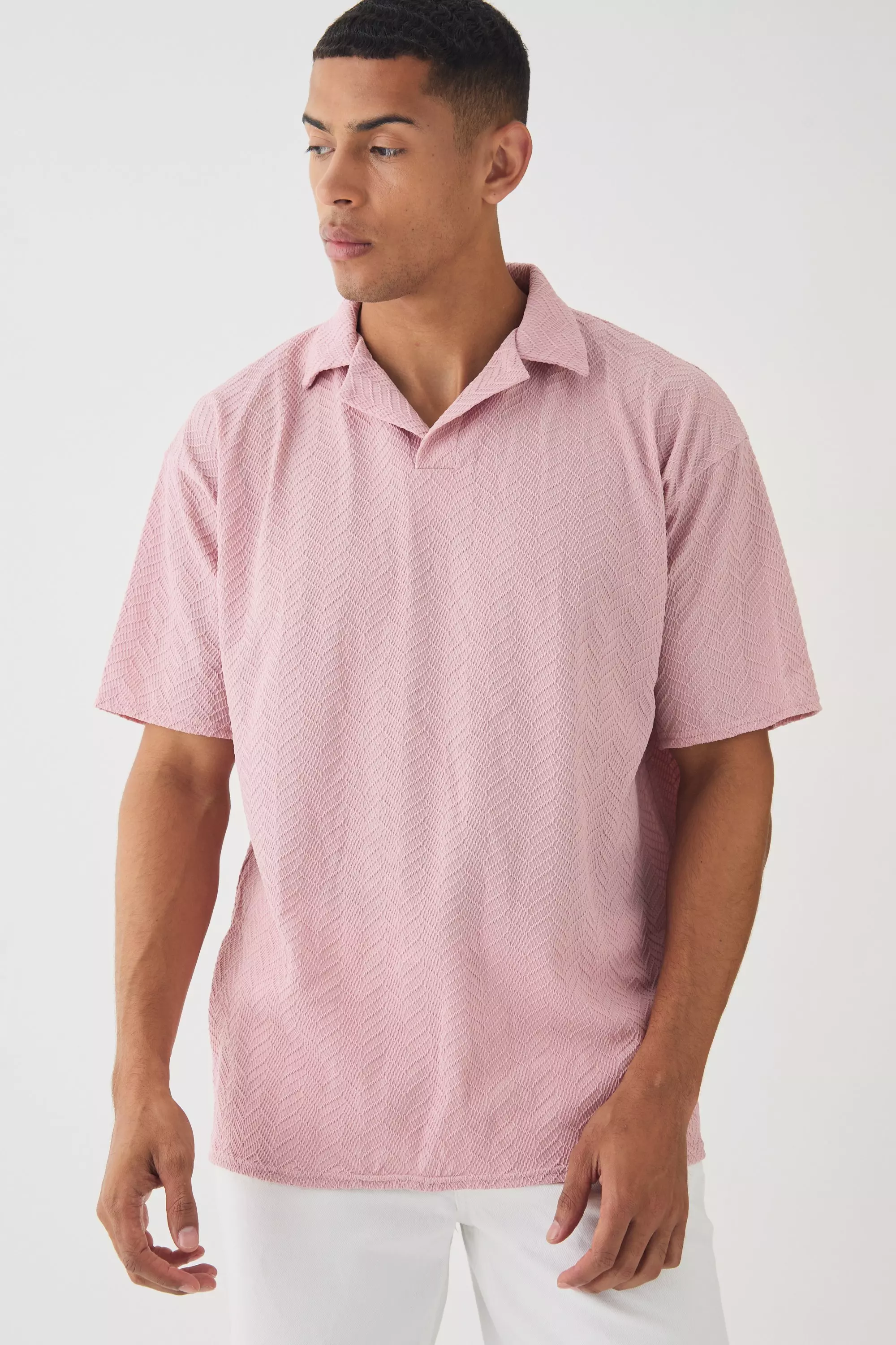 Oversized Revere Texture Polo Pink