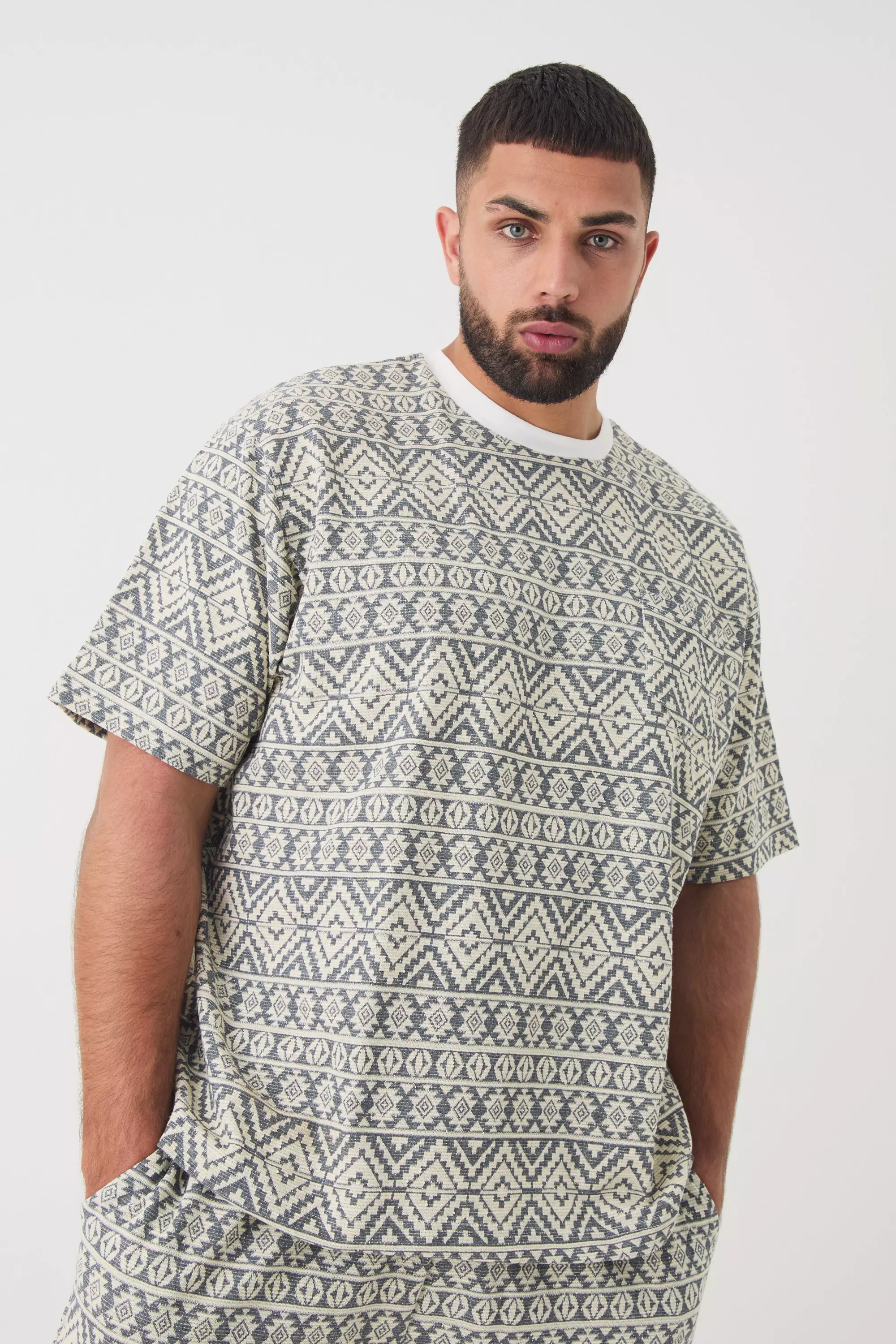 Plus Oversized Jacquard Abstract T-shirt Grey