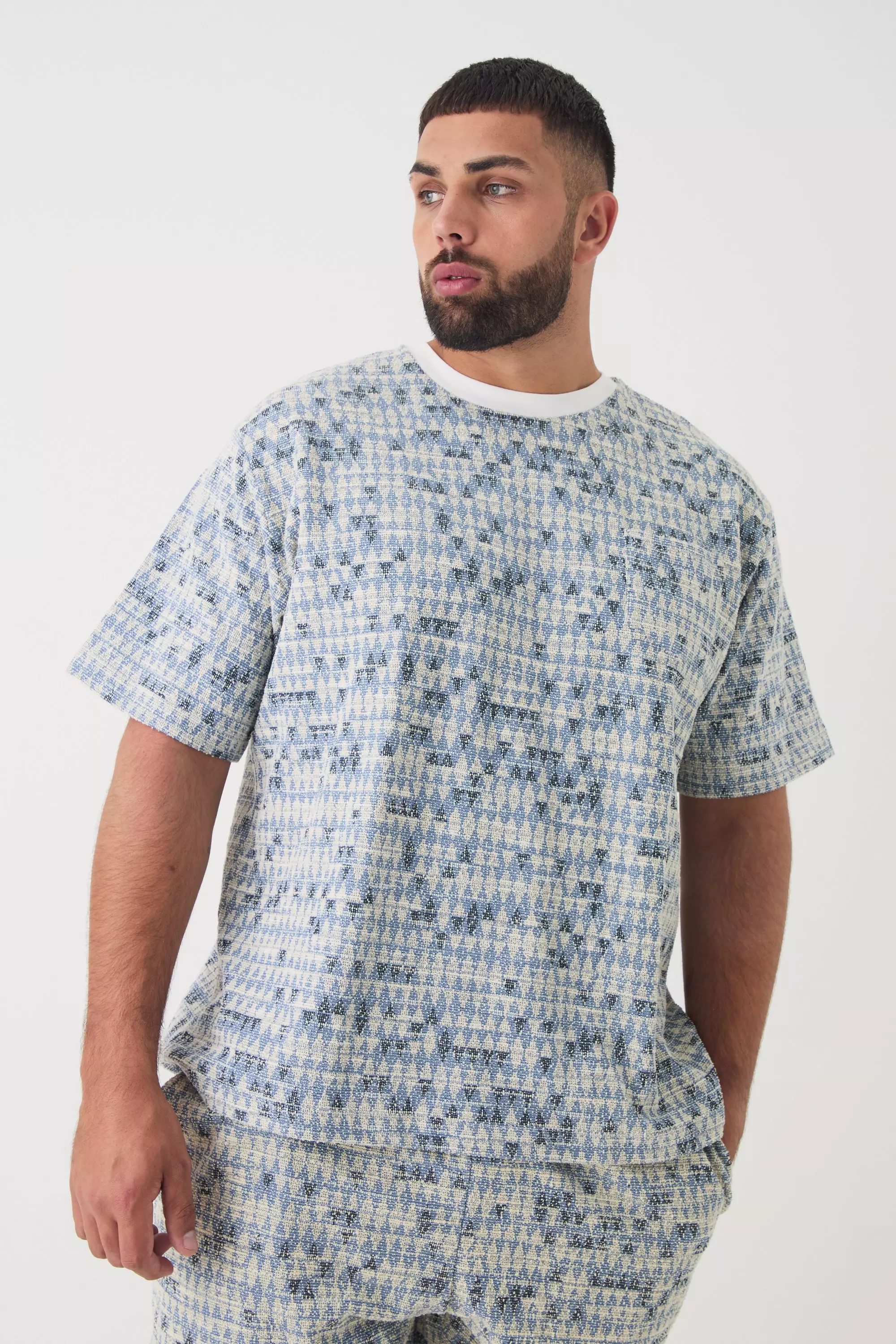 Blue Plus Oversized Jacquard Geo T-shirt