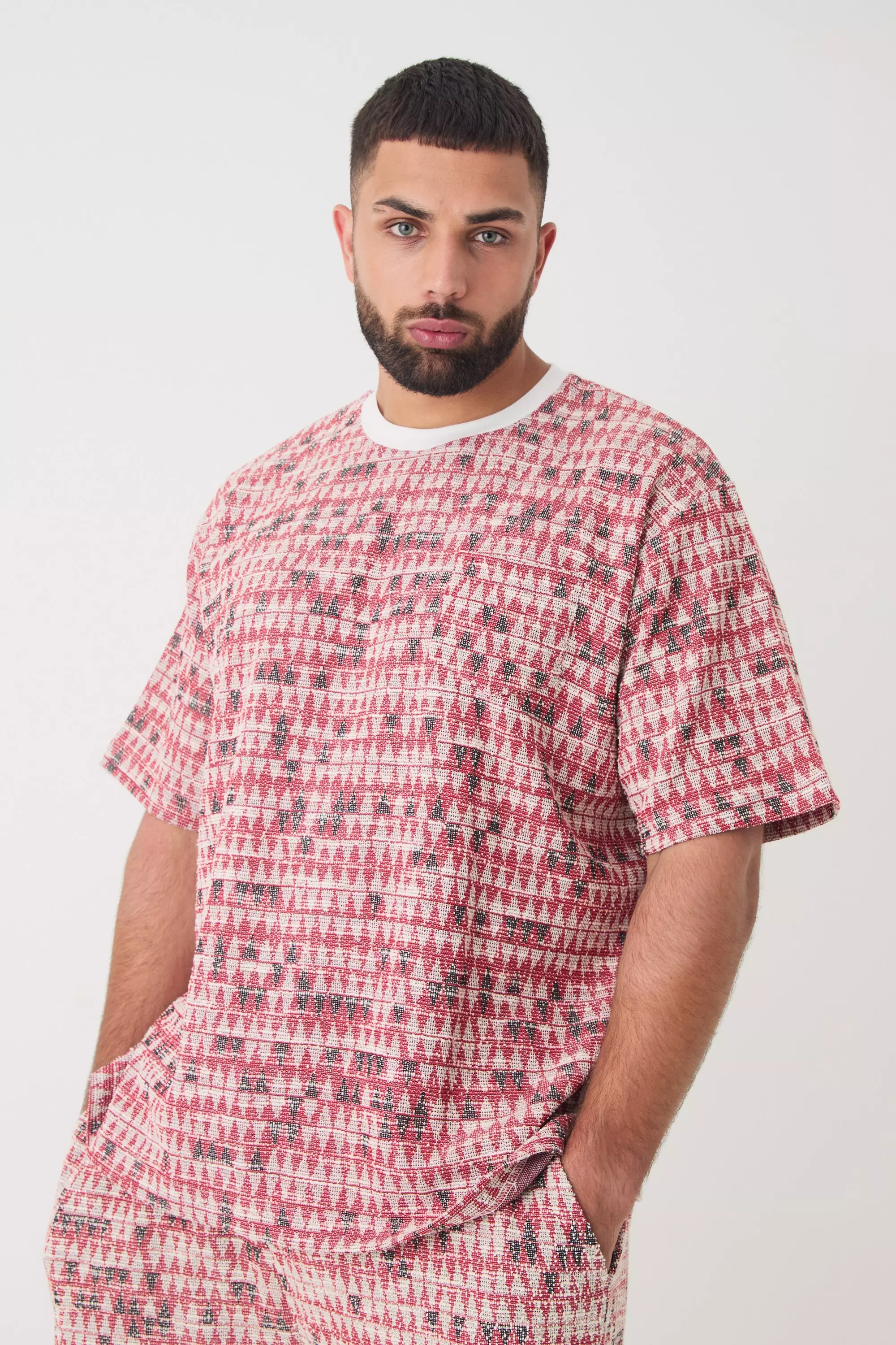 Plus Oversize Jacquard T-Shirt, Red alternatives Bild