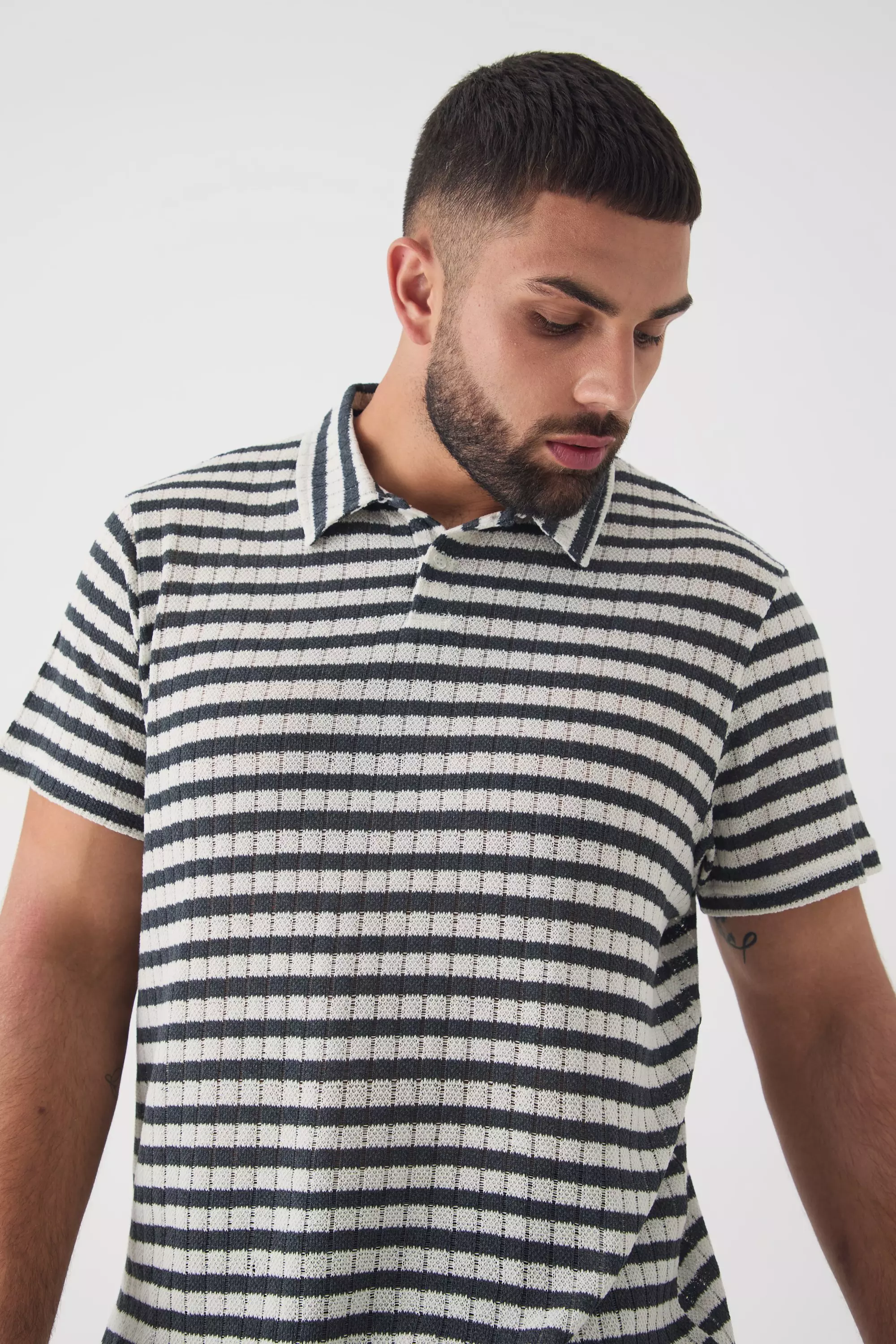 Grande taille - Polo rayé texturé, Charcoal autre image