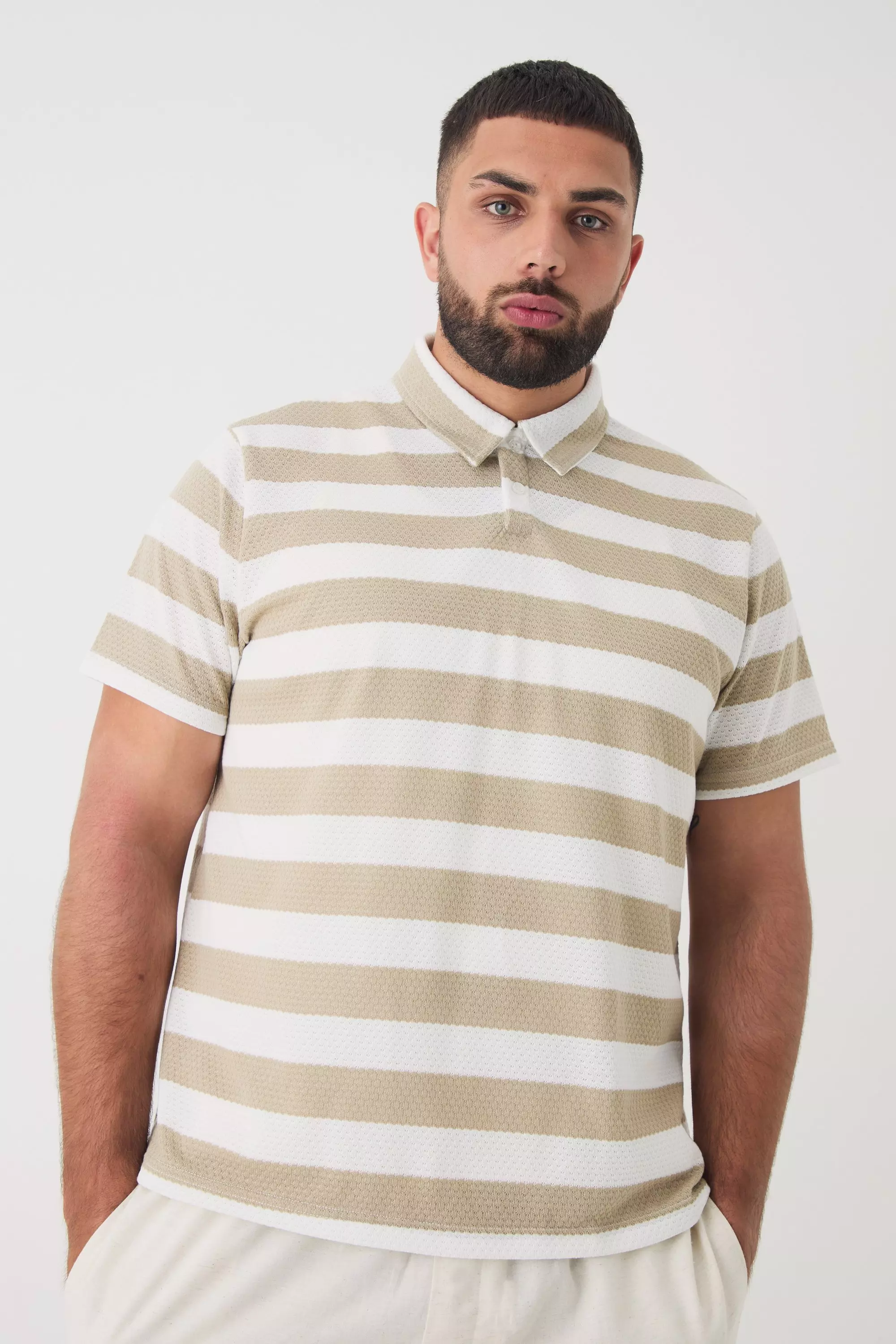 Stone Plus Textured Stripe Polo alternative image