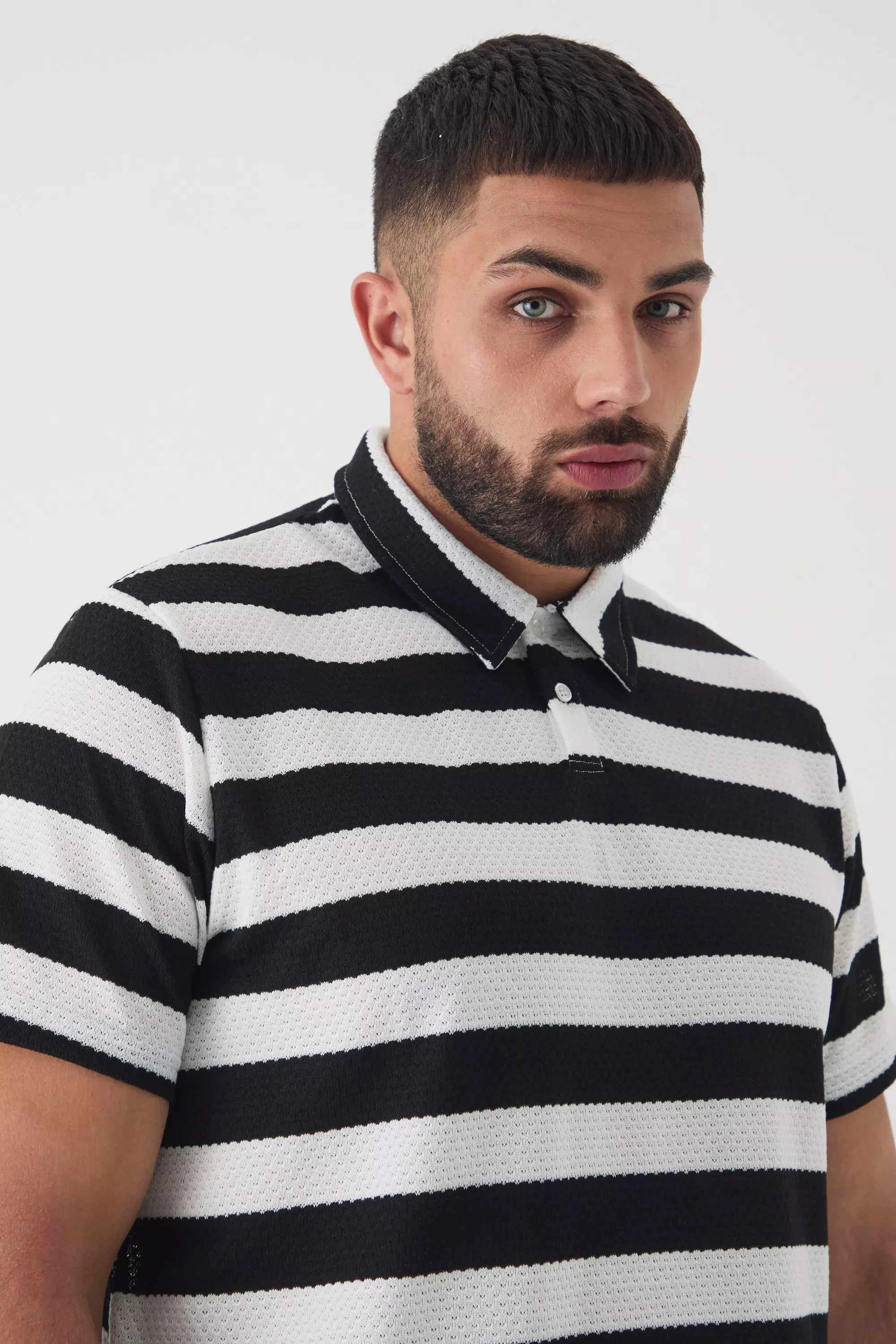 Black Plus Gestreepte Polo Met Textuur alternatieve afbeelding