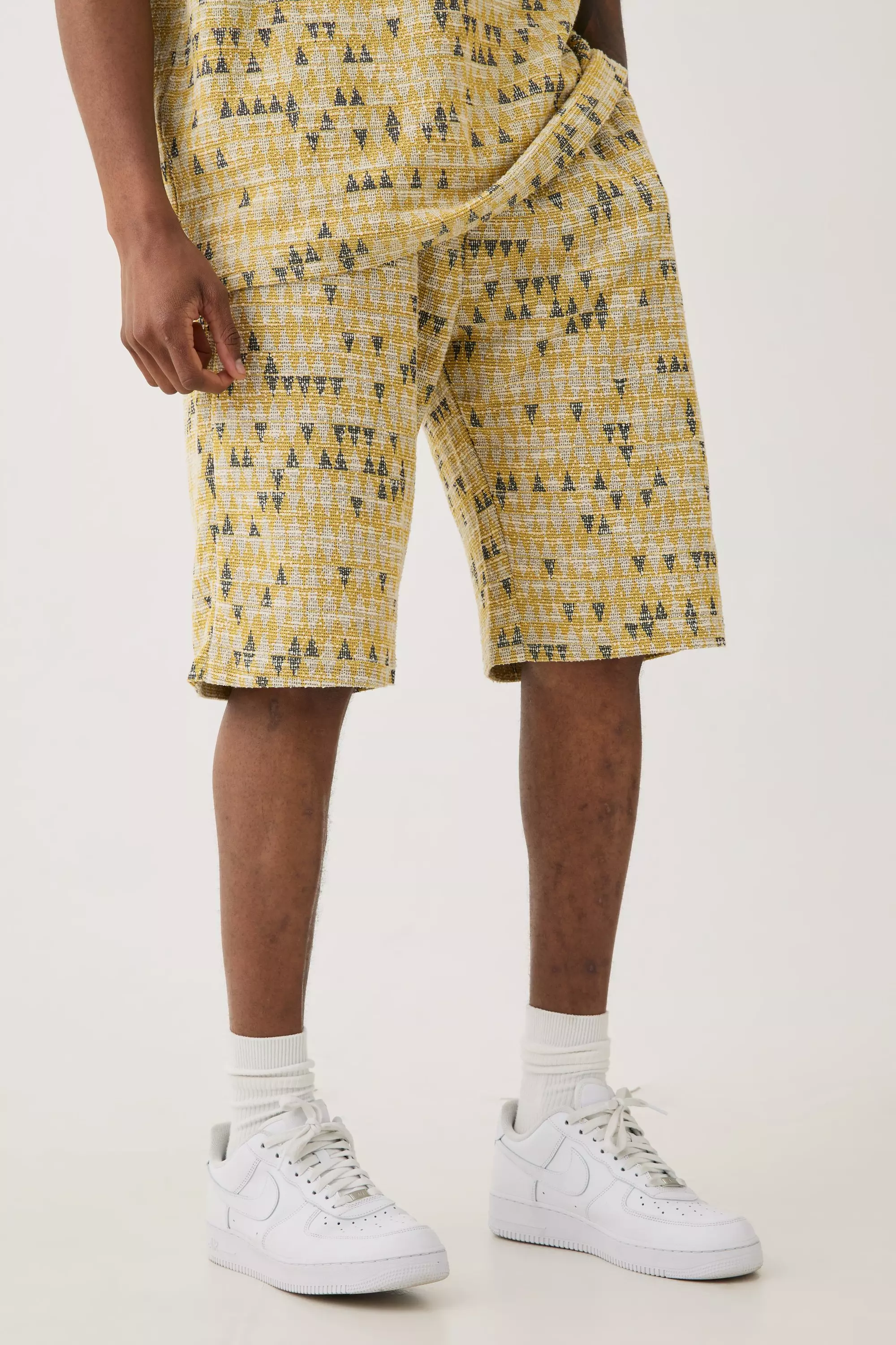 Yellow Tall Elasticated Waist Relaxed Jacquard Geo Shorts