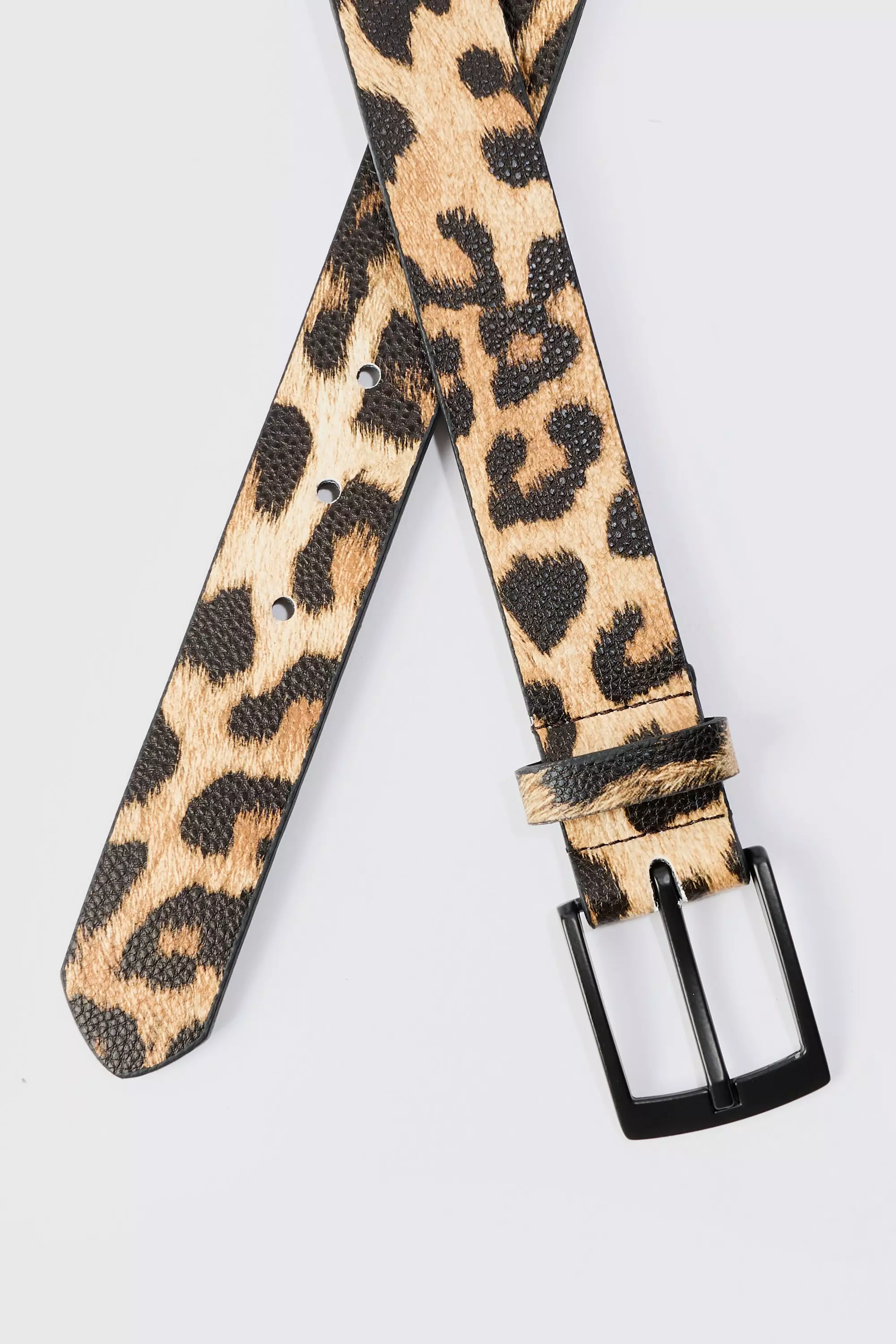Leopard Print Belt In Brown | boohooMAN USA