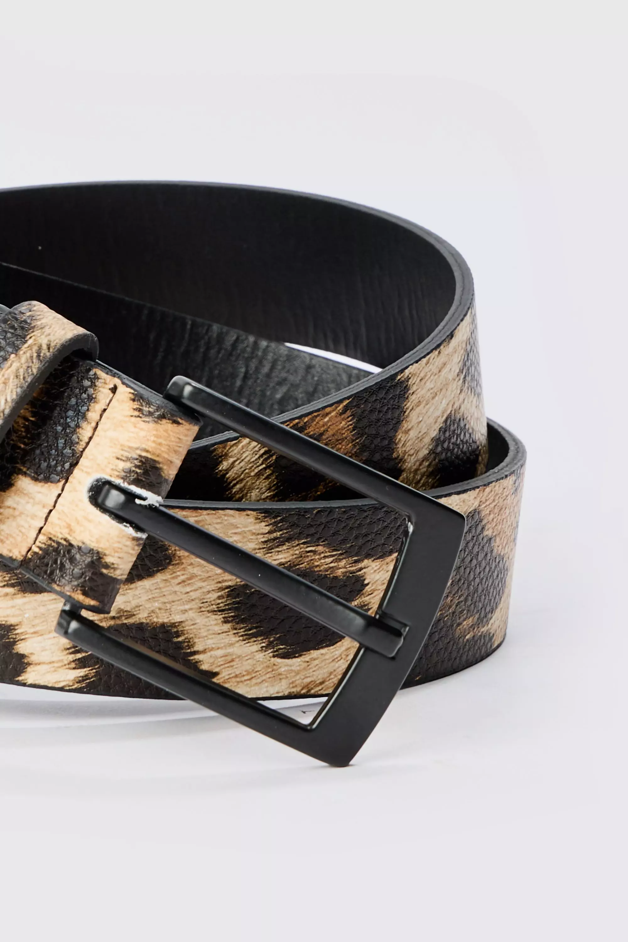 Leopard Print Belt In Brown | boohooMAN USA