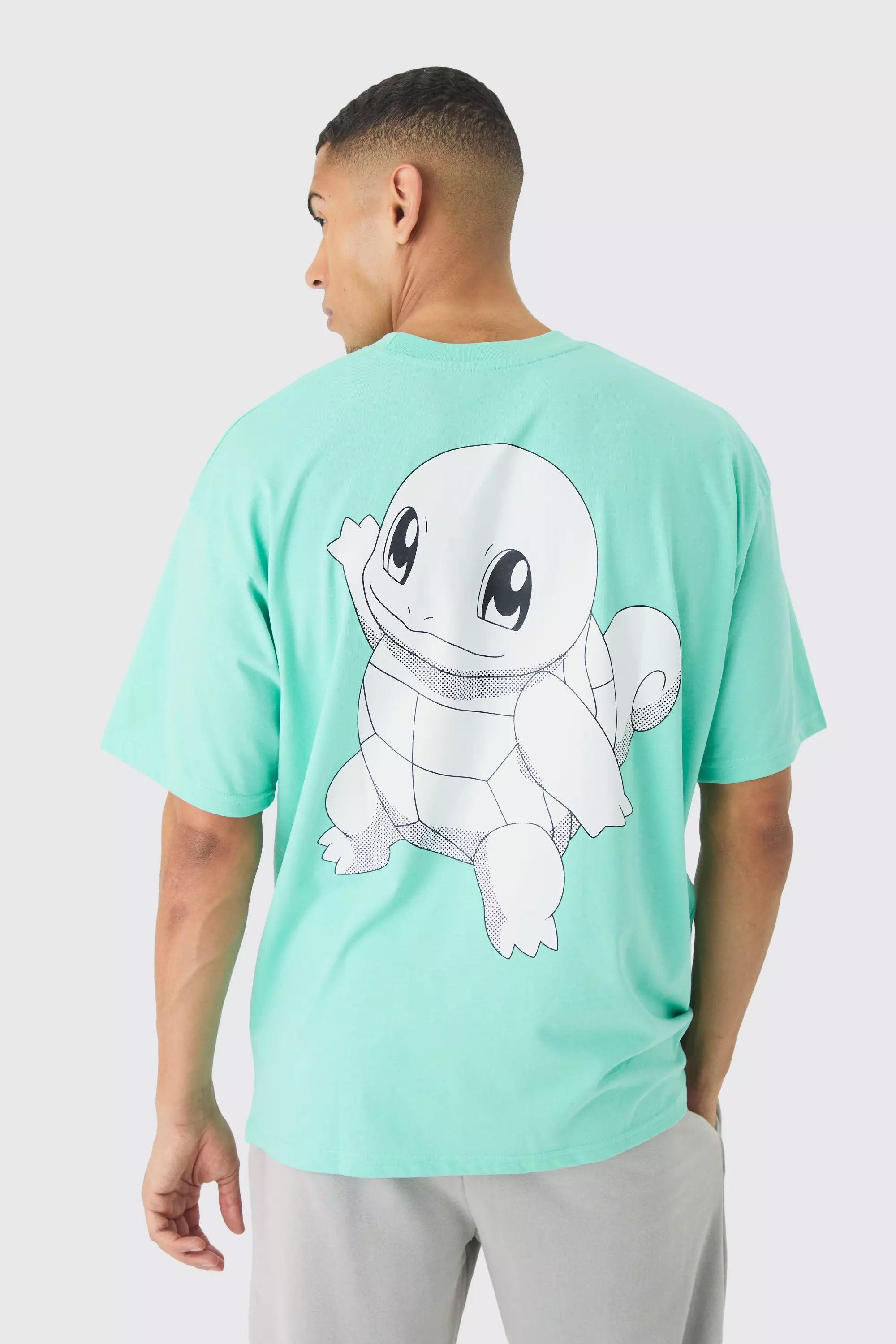 Aqua Blue Oversized Pokemon Extended Neck Squirtle License T-shirt