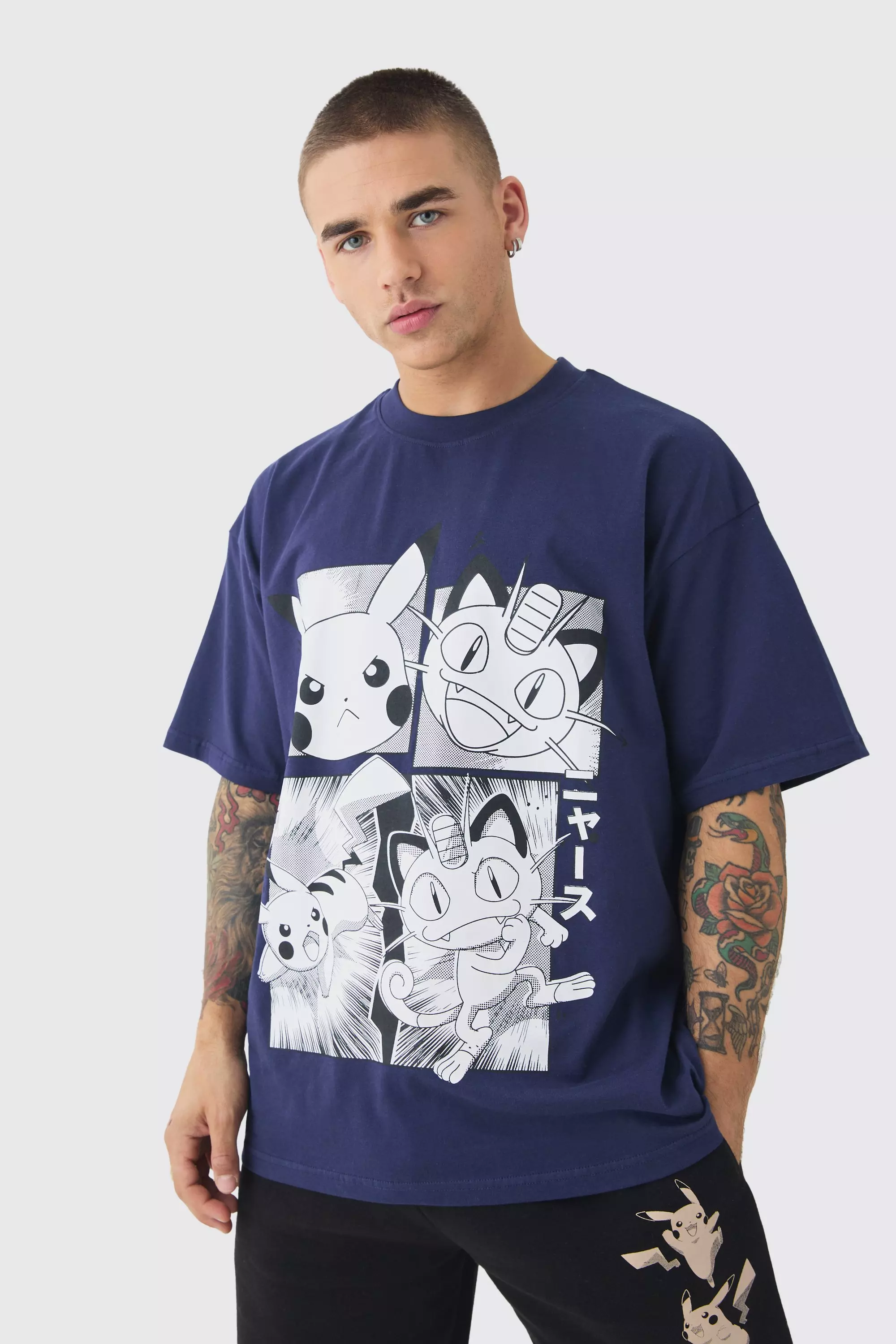 Navy Oversized Pokemon Extended Neck License T-shirt alternative image