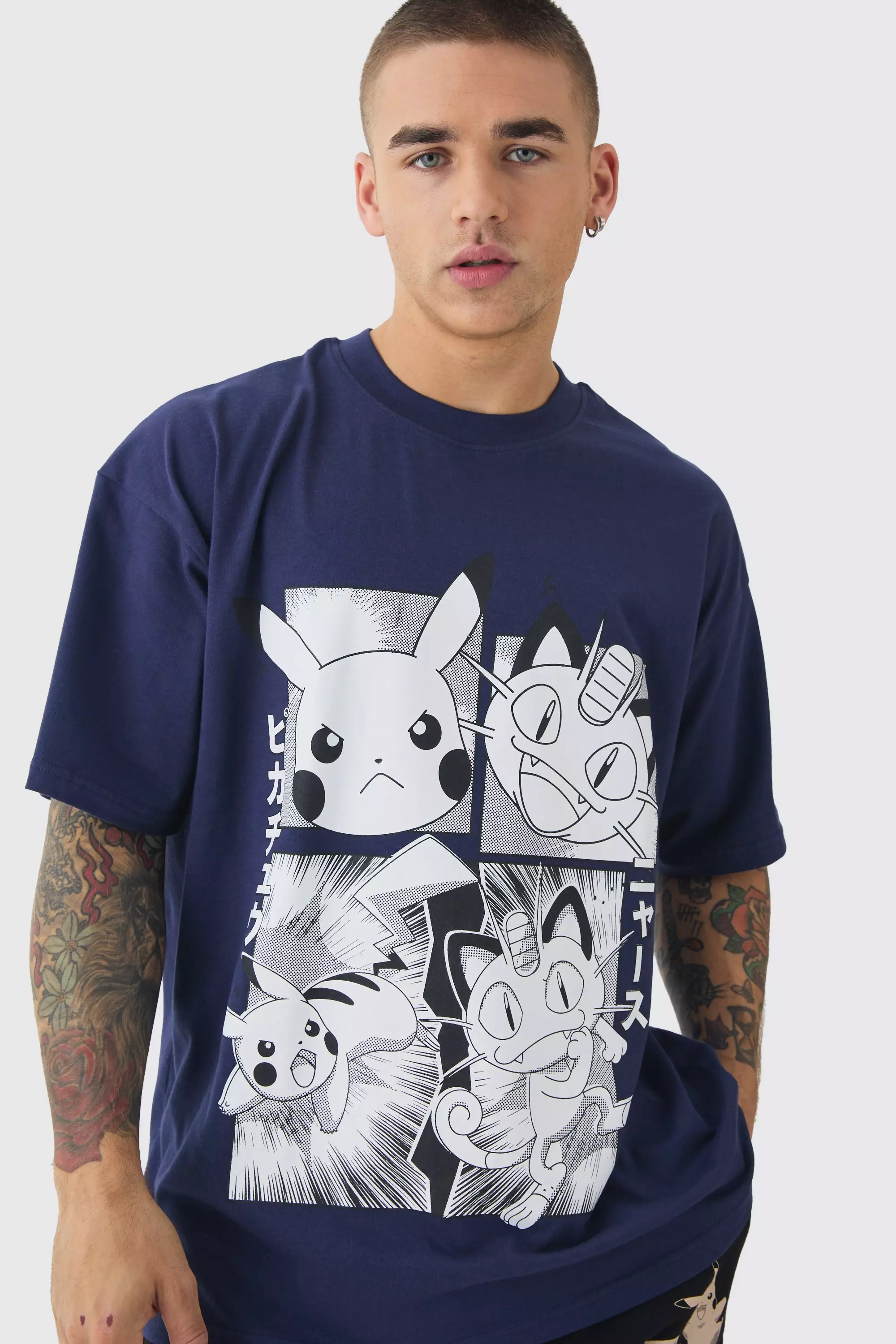 Navy Oversized Pokemon Extended Neck License T-shirt alternative image