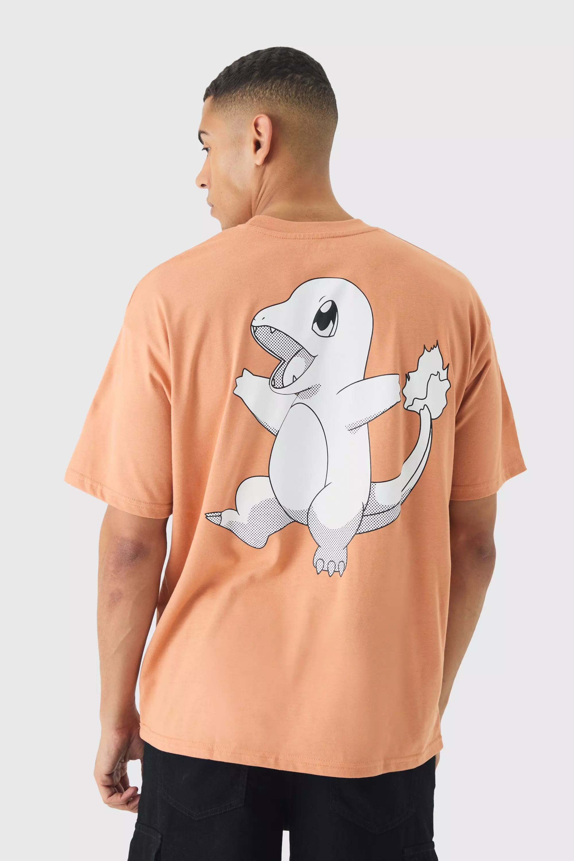 Orange Oversized Pokemon Extended Neck Charmander License T-shirt