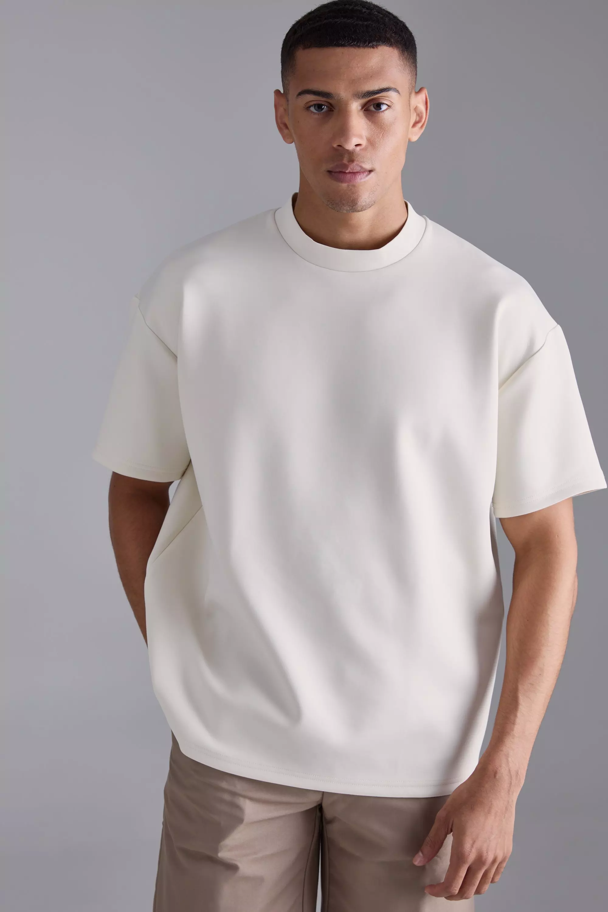 Ecru Oversized Extended Neck Scuba T-shirt alternative image