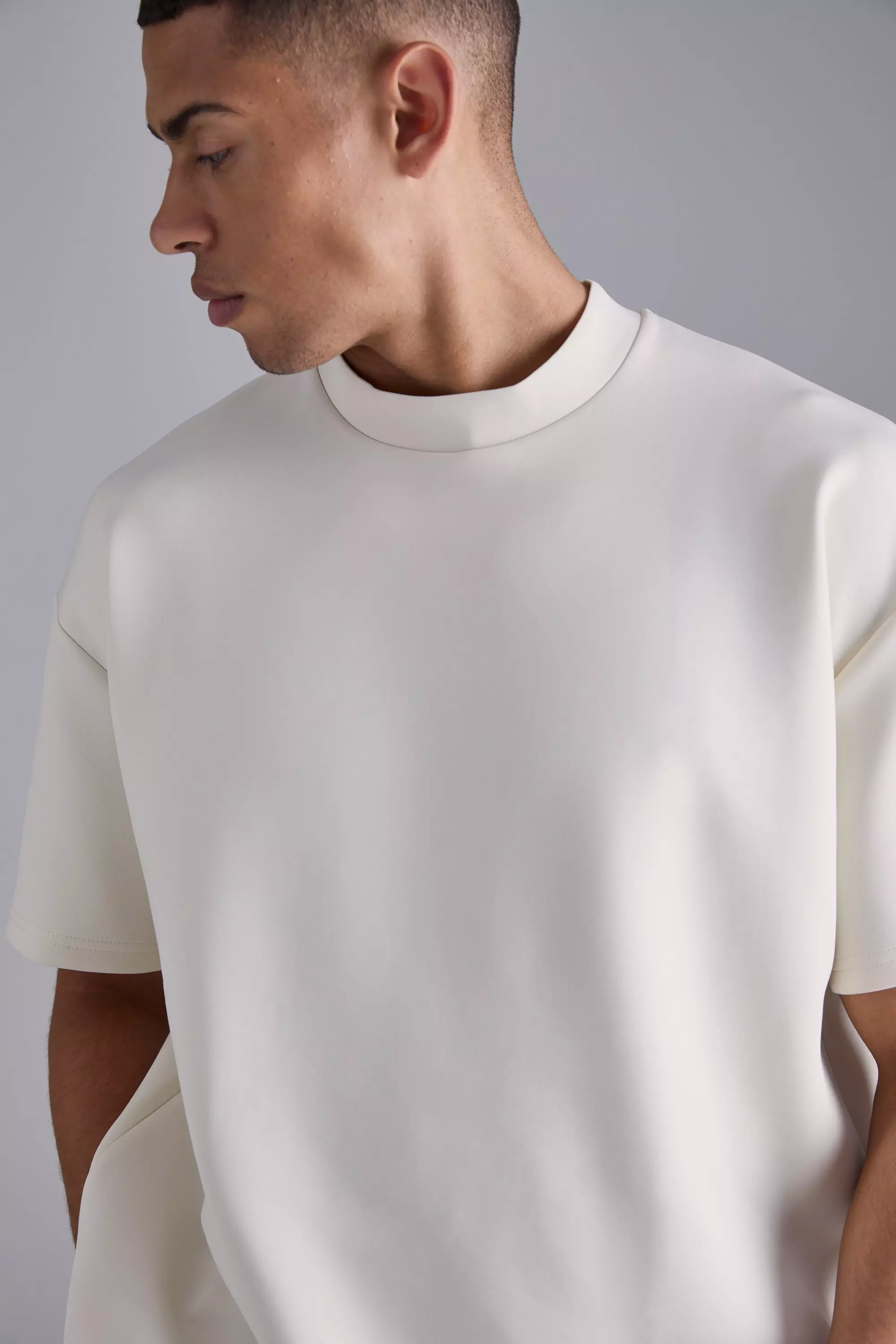 Ecru Oversized Extended Neck Scuba T-shirt alternative image