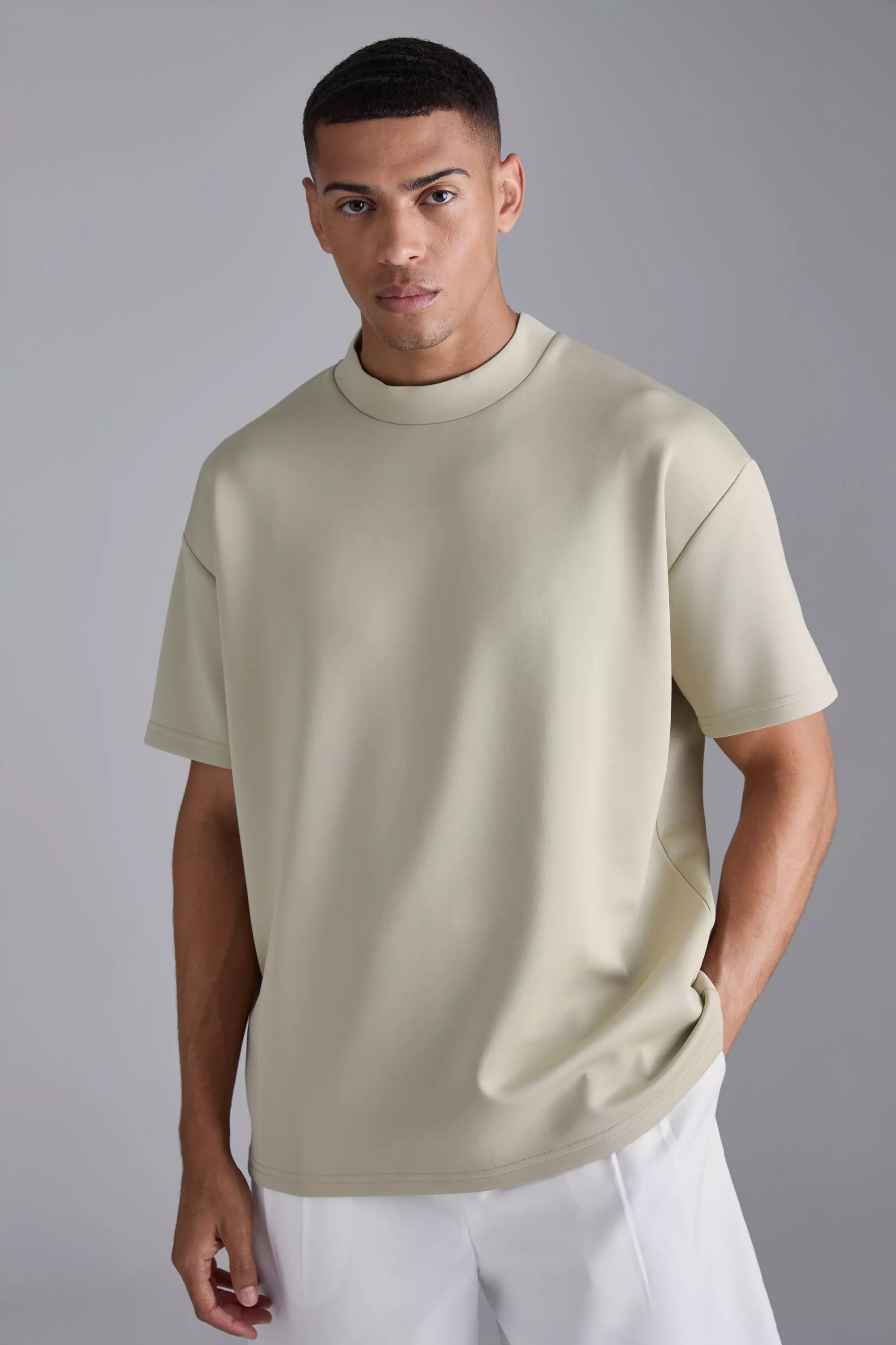 T-shirt oversize à col montant, Khaki autre image