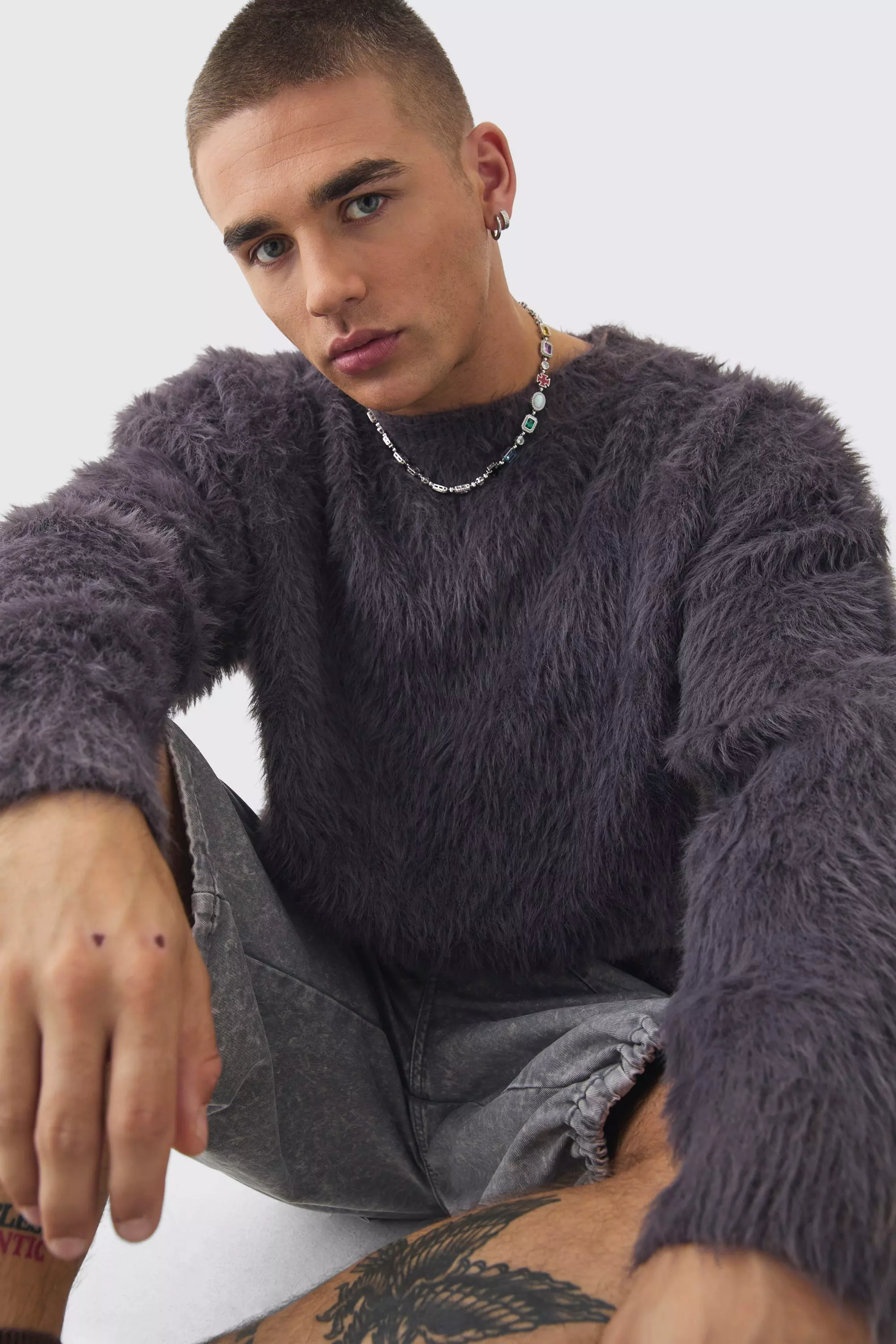 Oversized Boxy Super Fluffy Knitted Jumper Purple