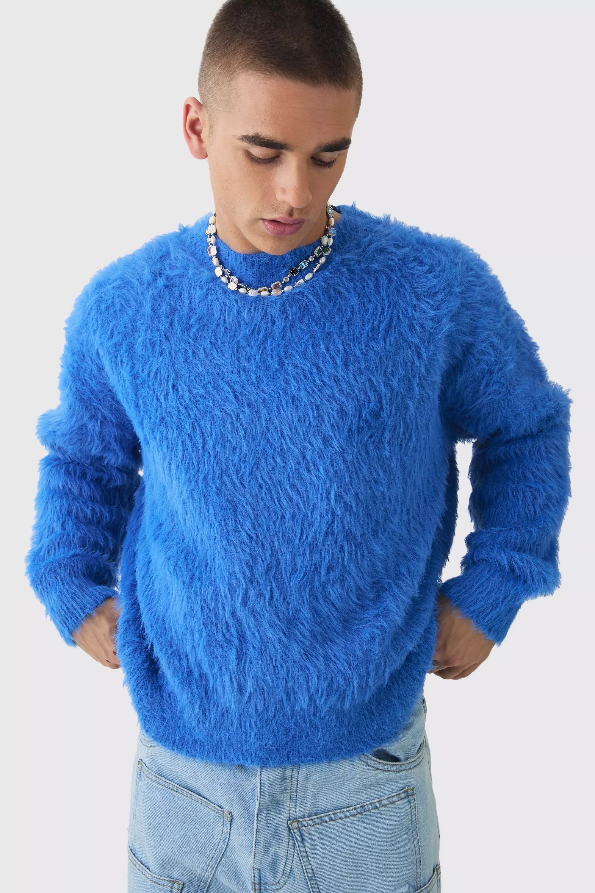 Oversized Boxy Super Fluffy Knitted Jumper Cobalt