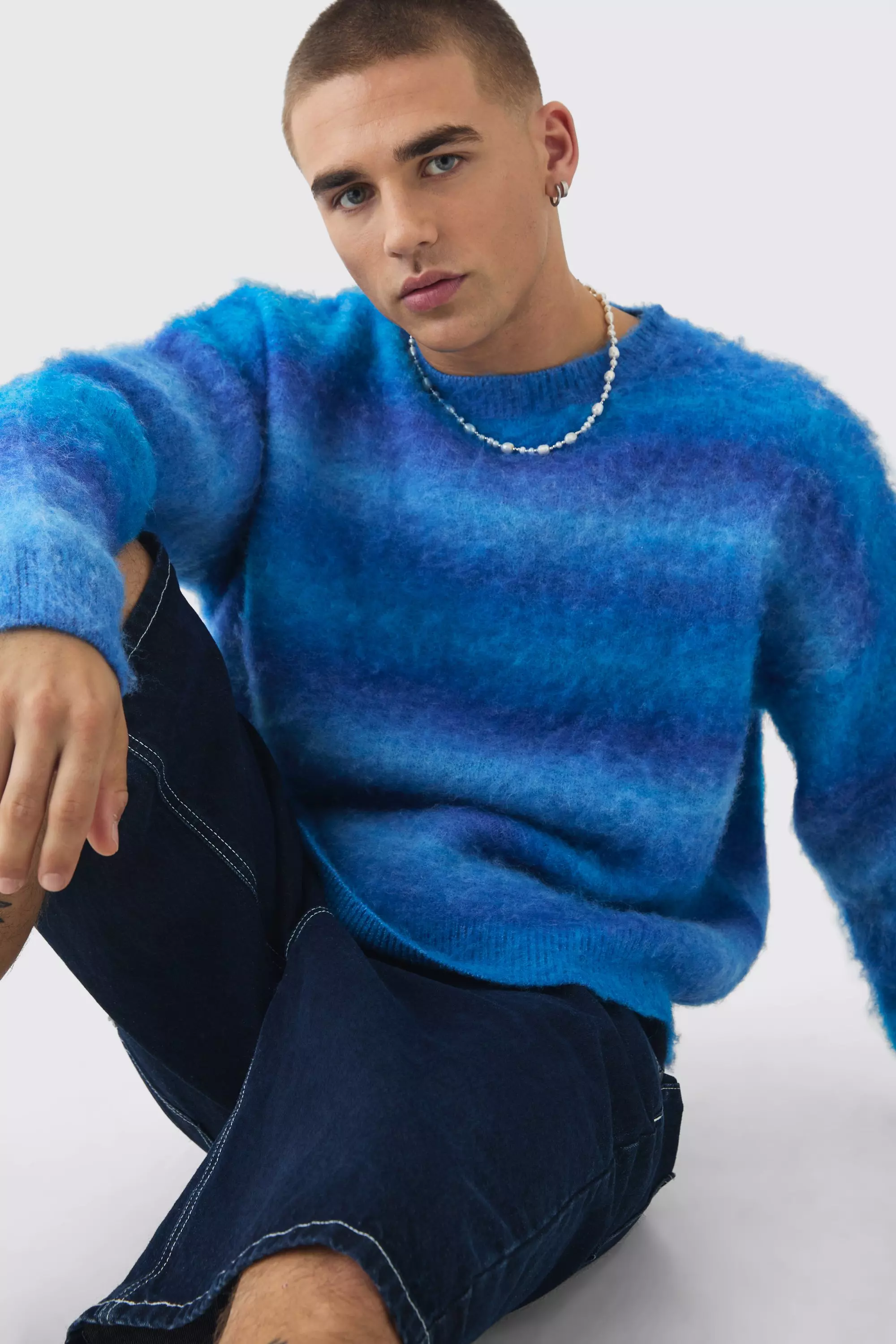 Cobalt Oversized Gebreide Boxy Ombre Trui alternatieve afbeelding