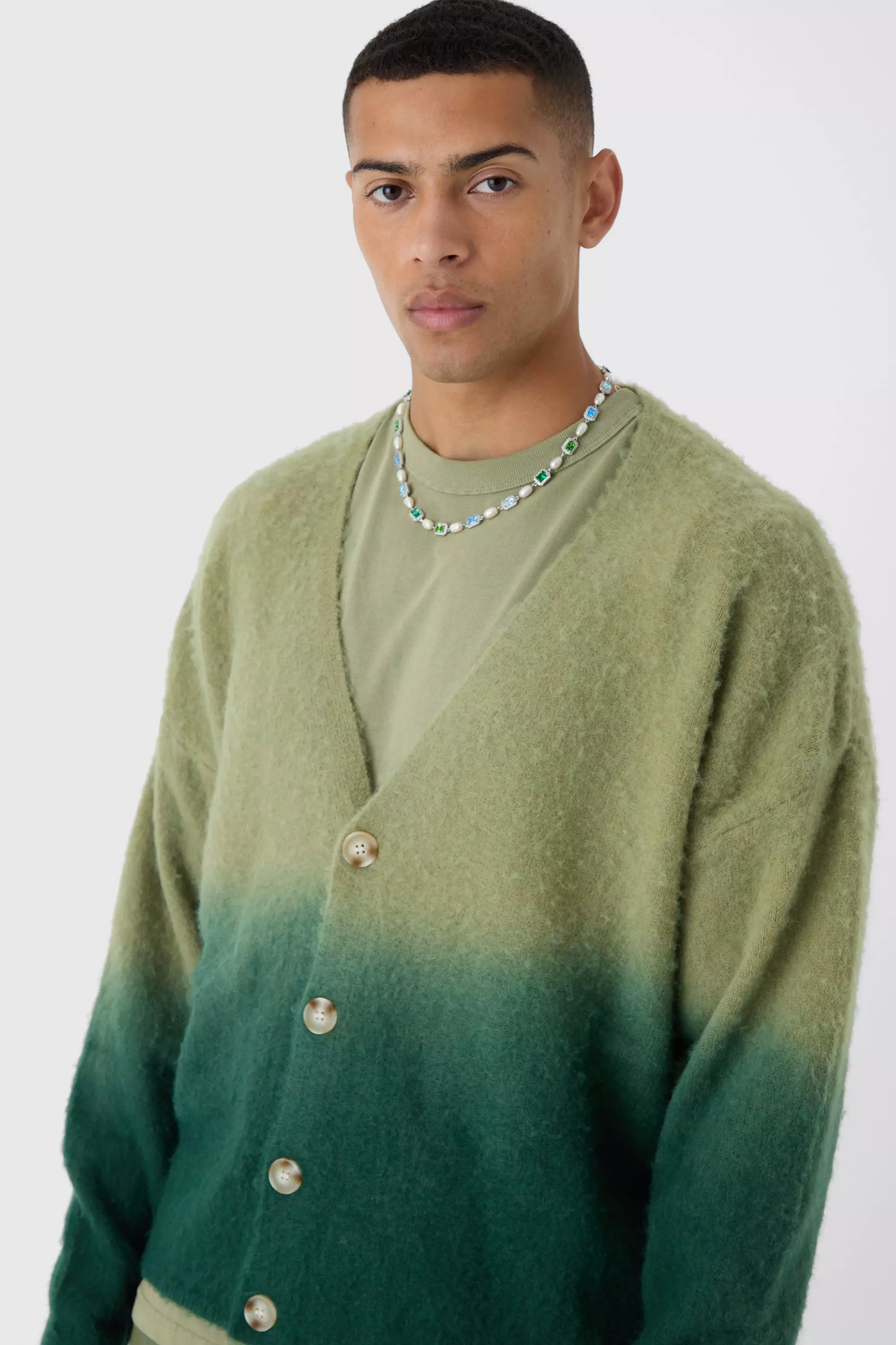 Kastiger Oversize Strick-Cardigan, Khaki alternatives Bild