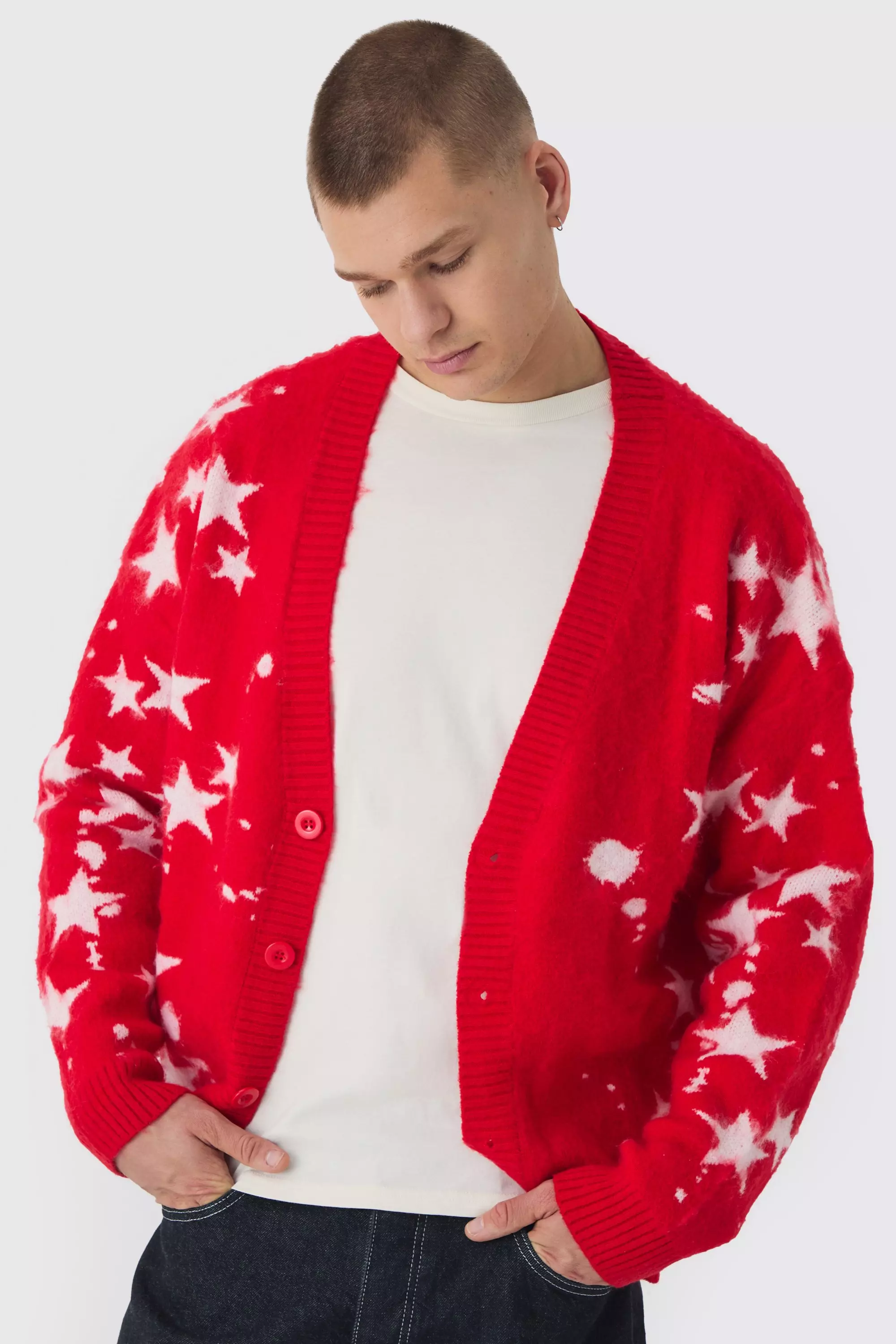 Cardigan oversize en maille brossée, Red autre image