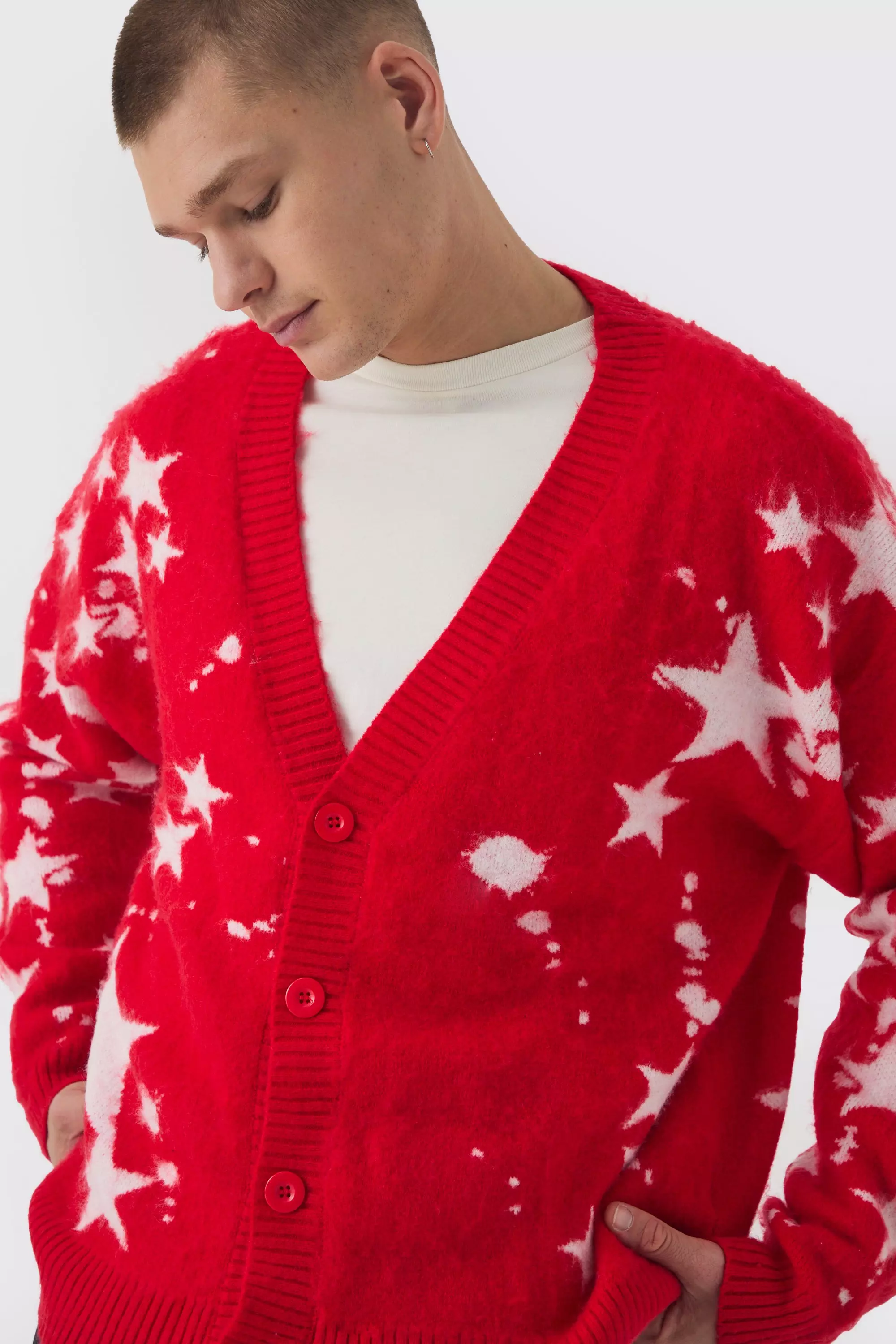 Cardigan oversize en maille brossée, Red autre image