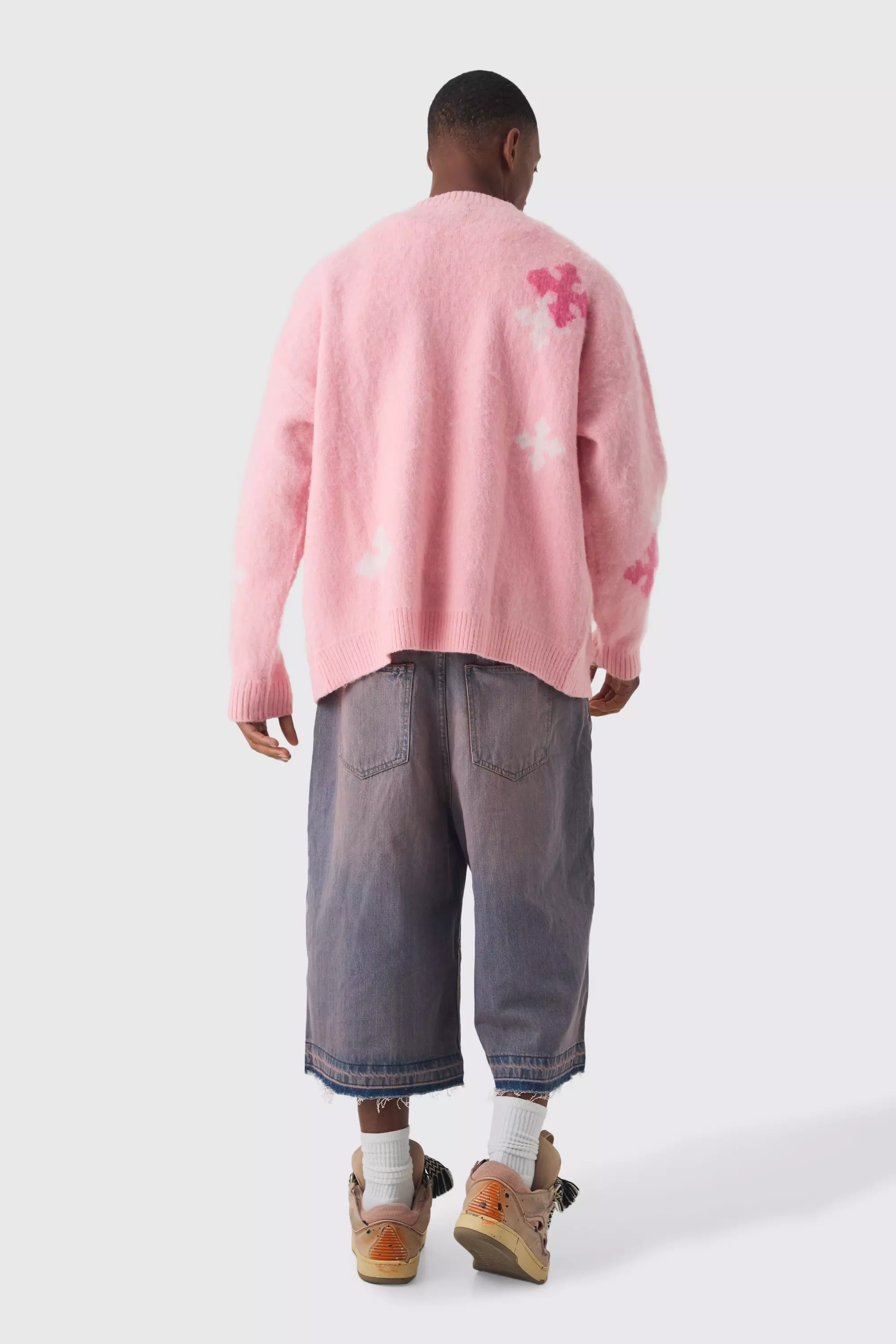 Oversized Cross Brushed Knitted Cardigan | boohooMAN USA