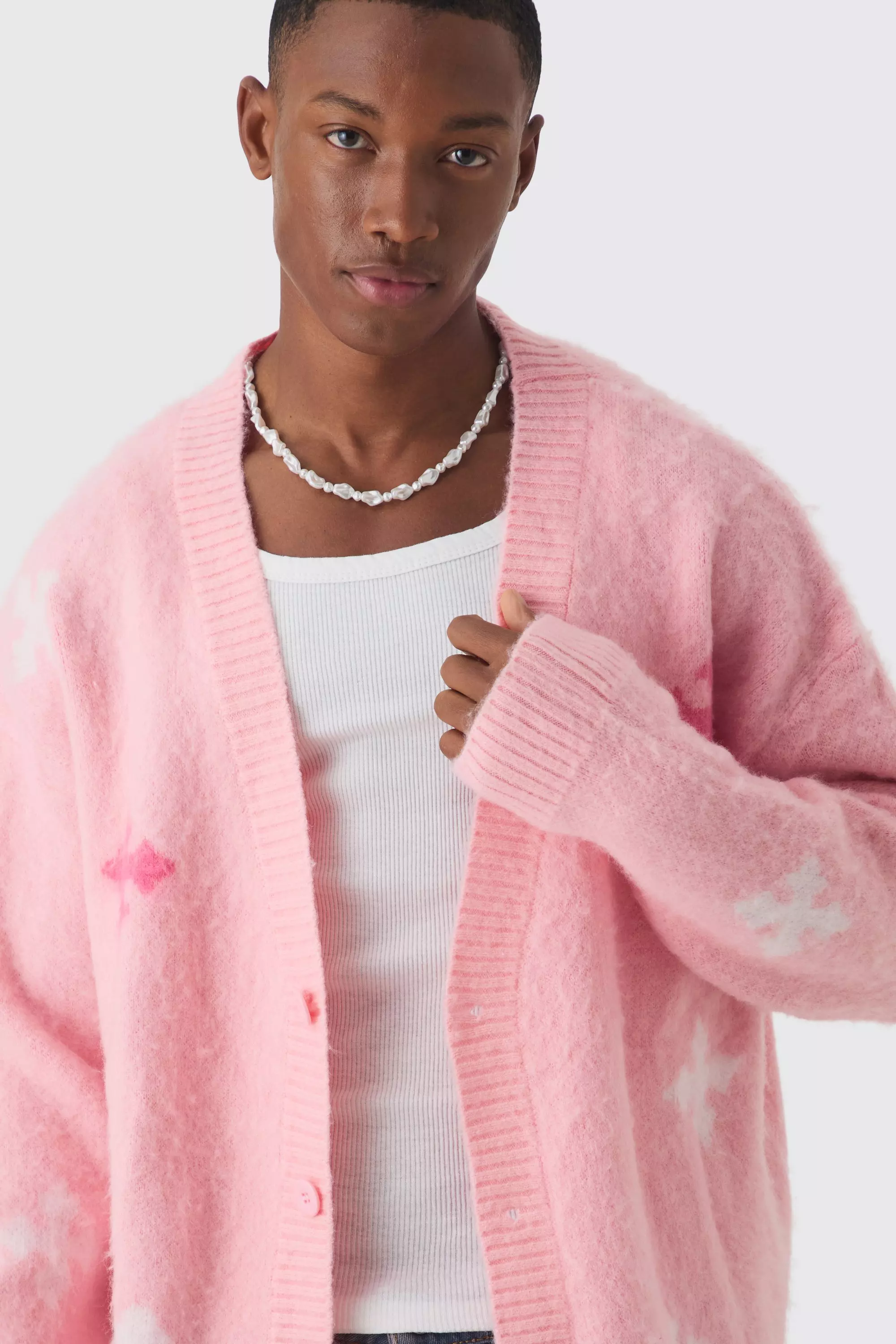 Oversized Cross Brushed Knitted Cardigan | boohooMAN USA