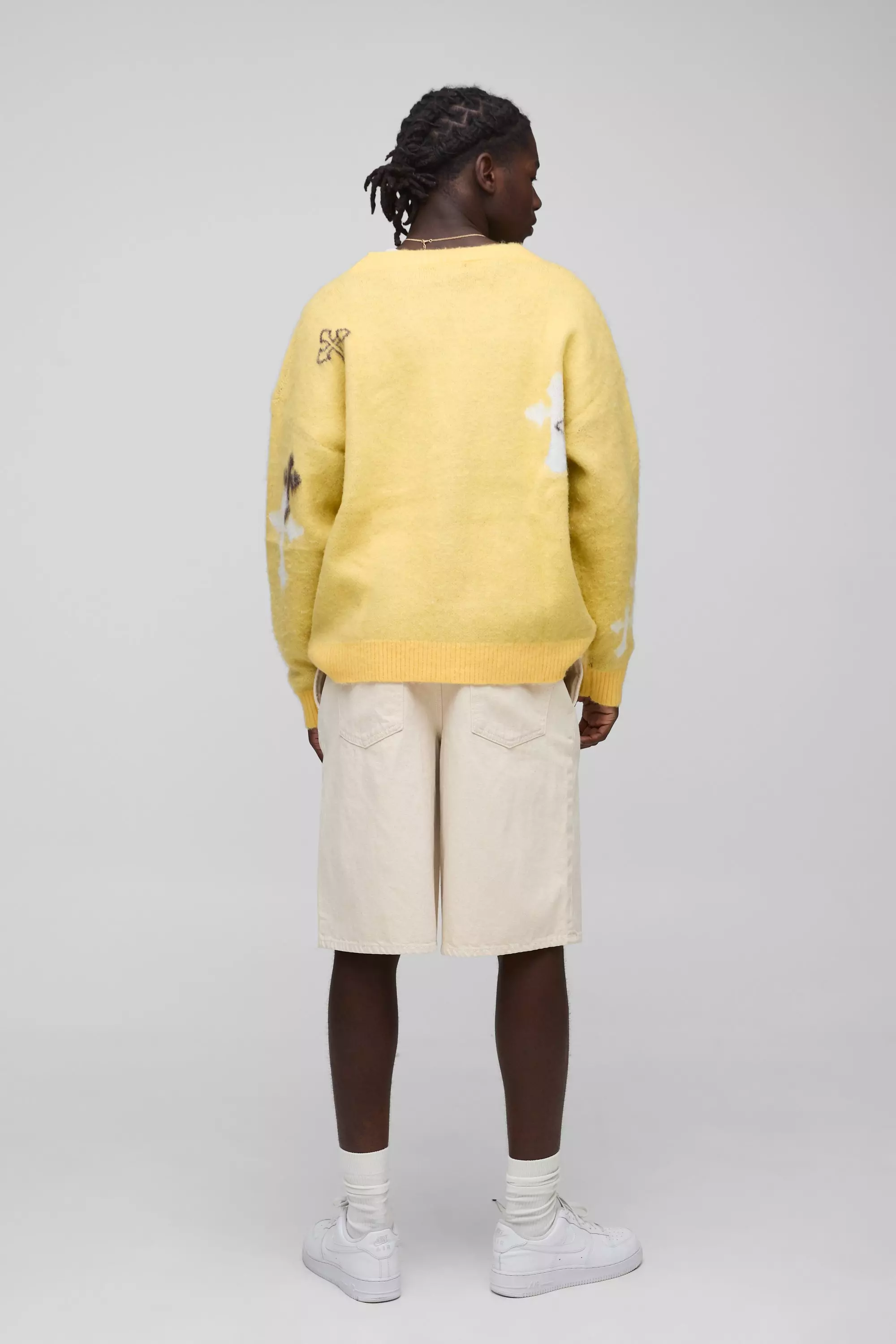 Yellow Oversized Geborstelde Gebreide Boxy Cardigan alternatieve afbeelding