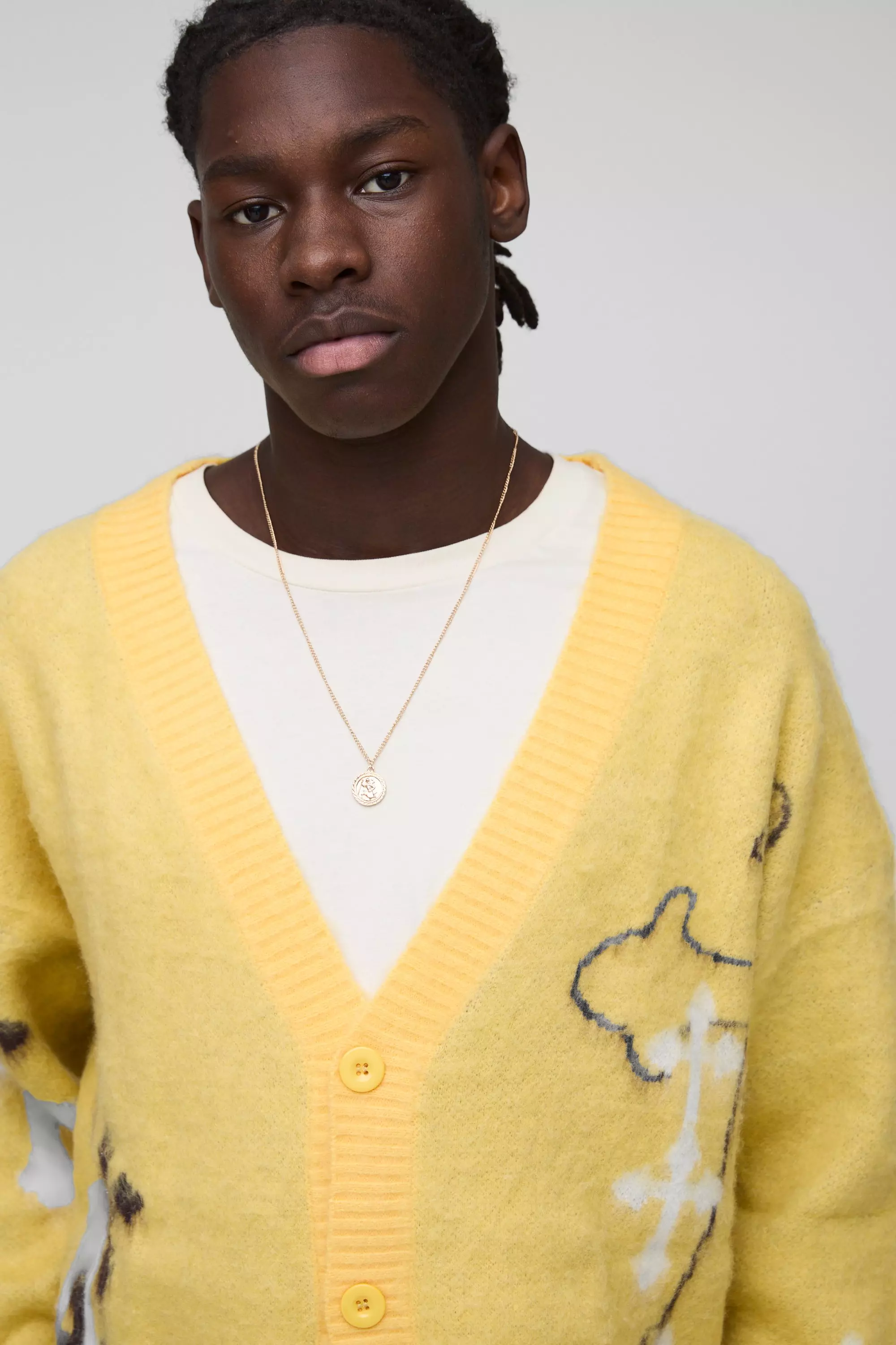 Yellow Oversized Geborstelde Gebreide Boxy Cardigan alternatieve afbeelding