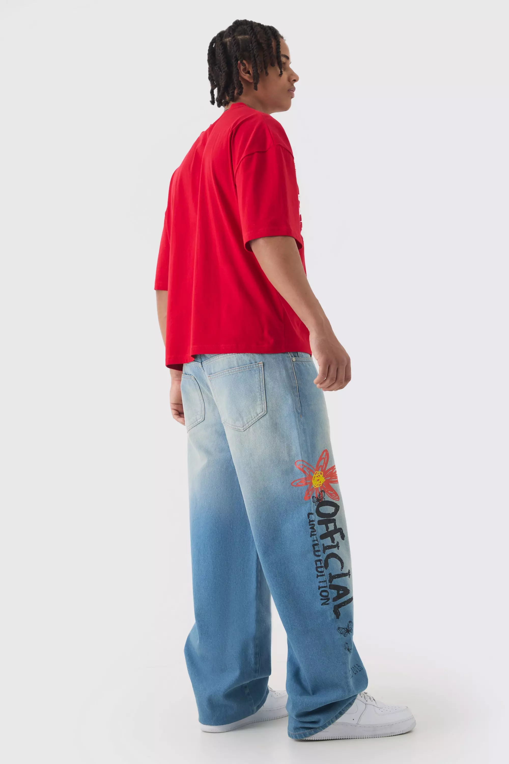 Baggy Rigid Doodle Graphic Denim Jeans In Light Blue alternative image
