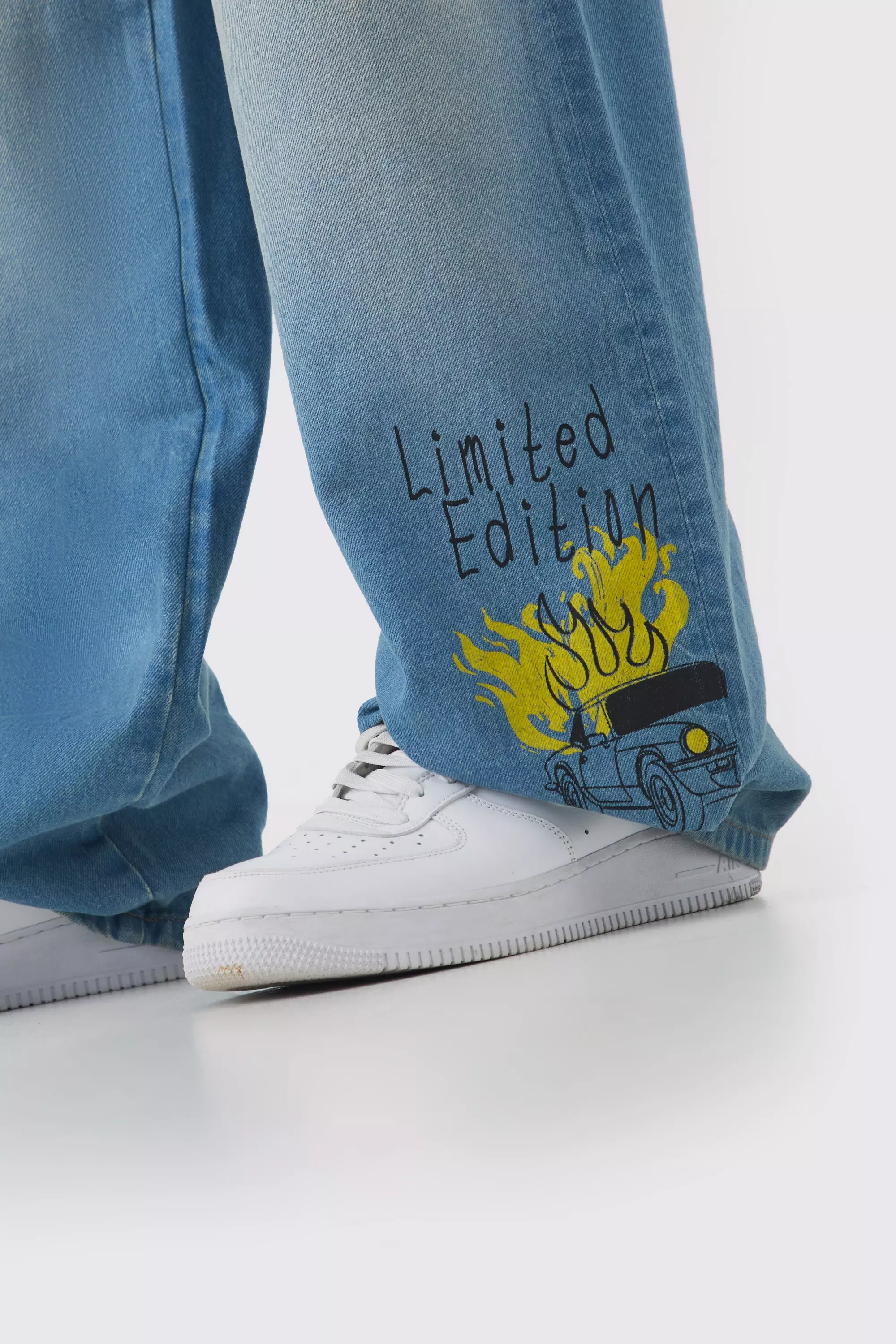Baggy Rigid Doodle Graphic Denim Jeans In Light Blue alternative image