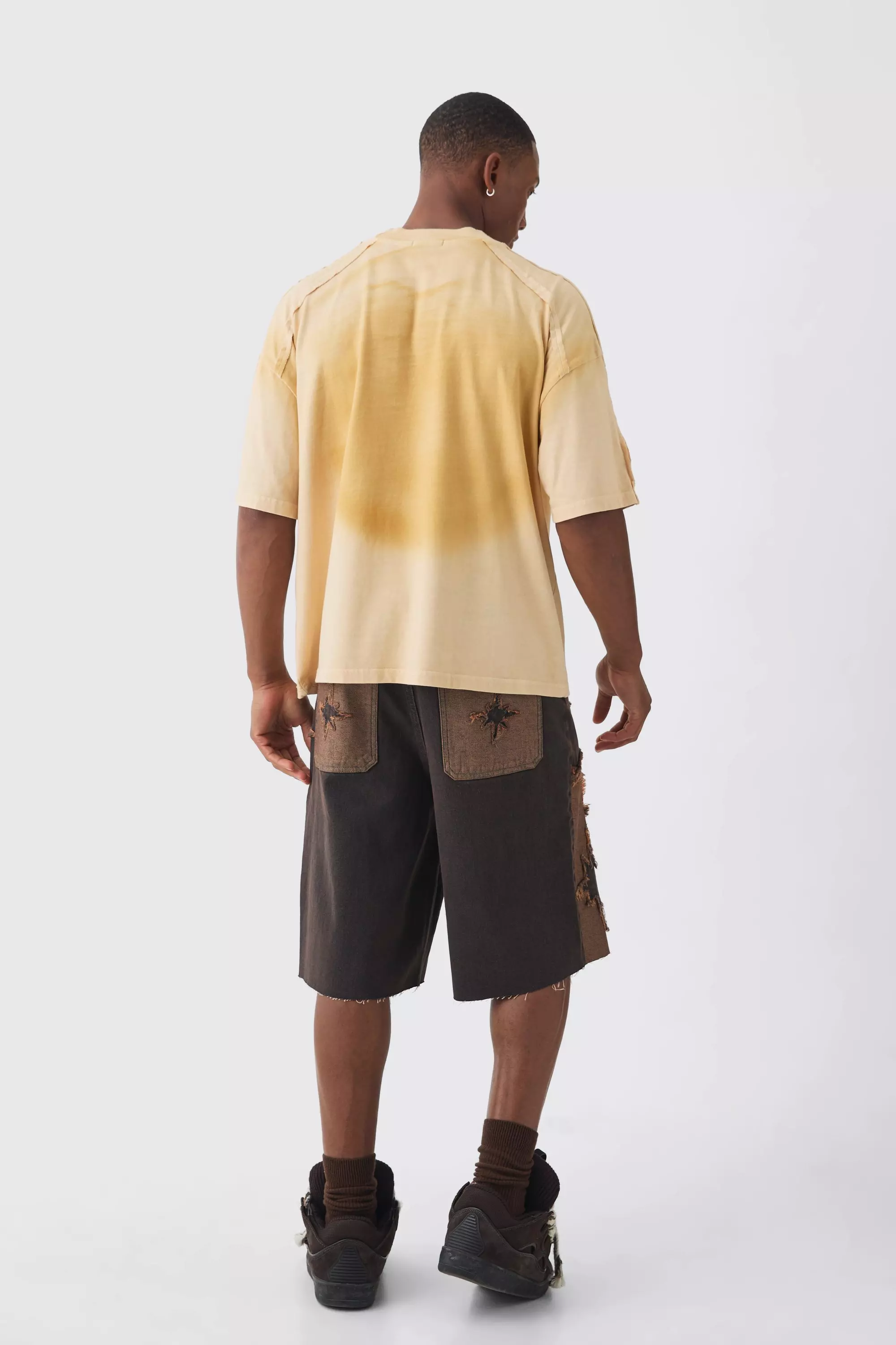 Regular Rigid Star Applique Denim Jorts In Brown alternative image